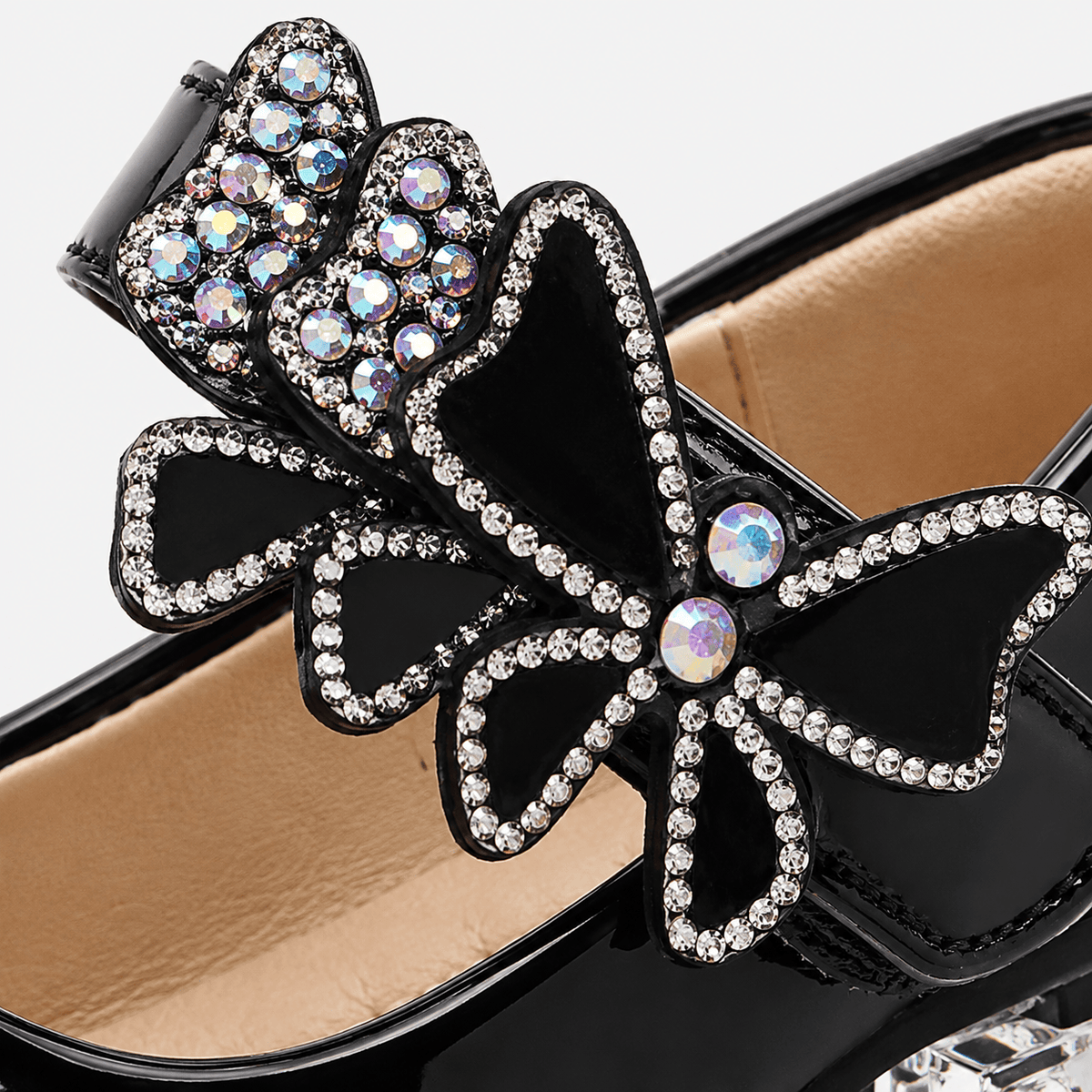 Ma boutique Girls Black Patent Leather High Heel Shoes – Butterfly Knot Dress Shoes for Kids