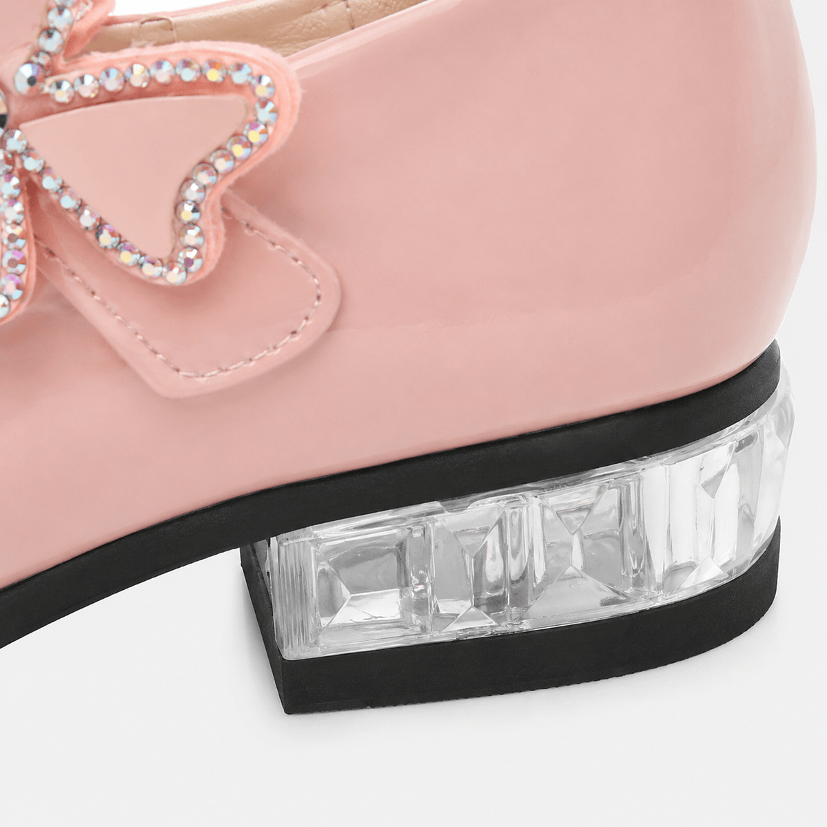 Ma boutique Girls Pink Patent Leather High Heel Shoes – Butterfly Knot Dress Shoes for Kids