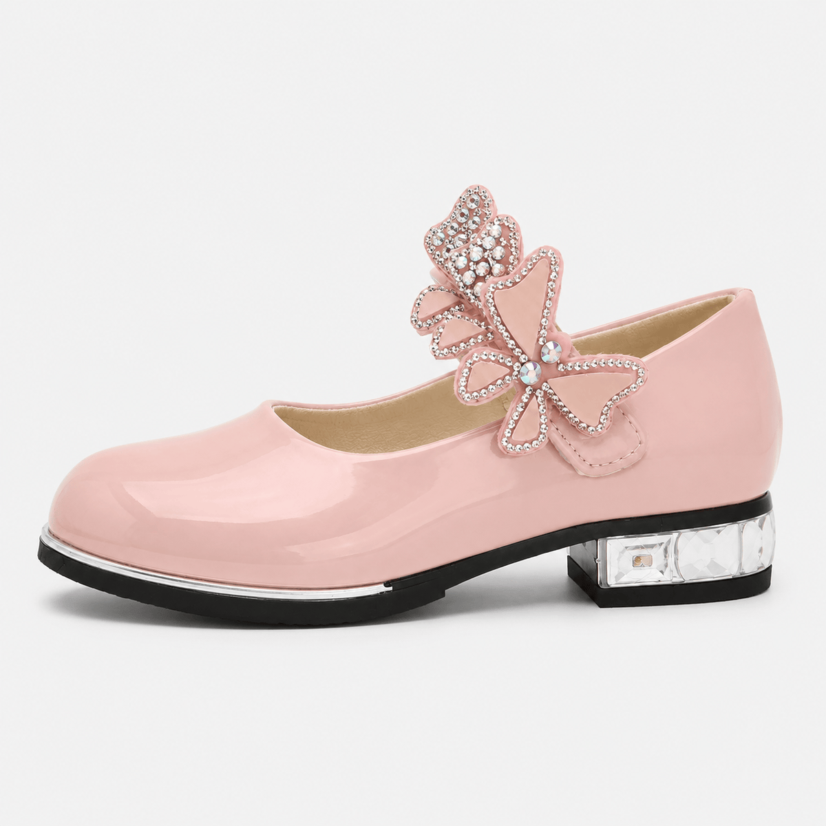 Ma boutique Girls Pink Patent Leather High Heel Shoes – Butterfly Knot Dress Shoes for Kids