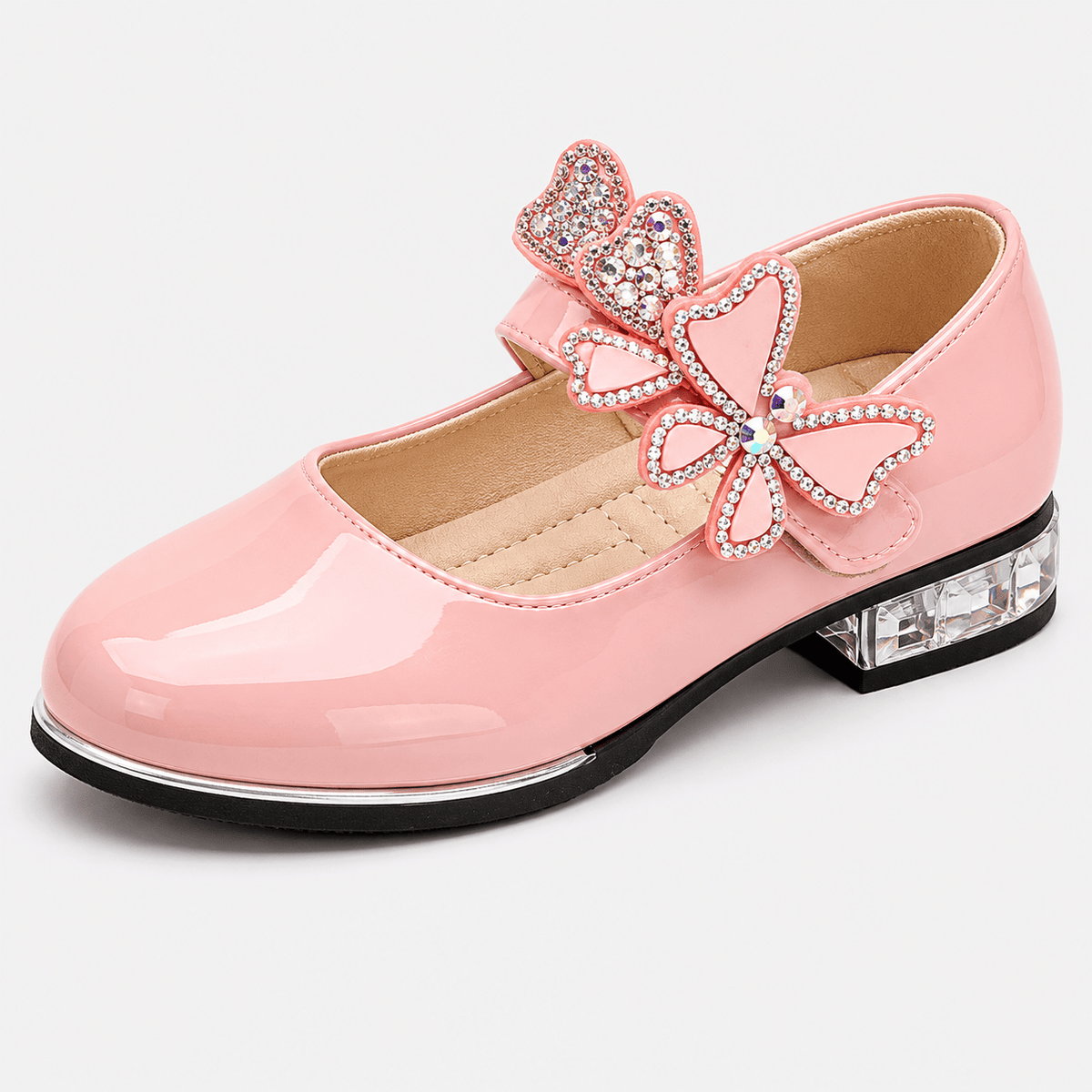 Ma boutique Girls Pink Patent Leather High Heel Shoes – Butterfly Knot Dress Shoes for Kids