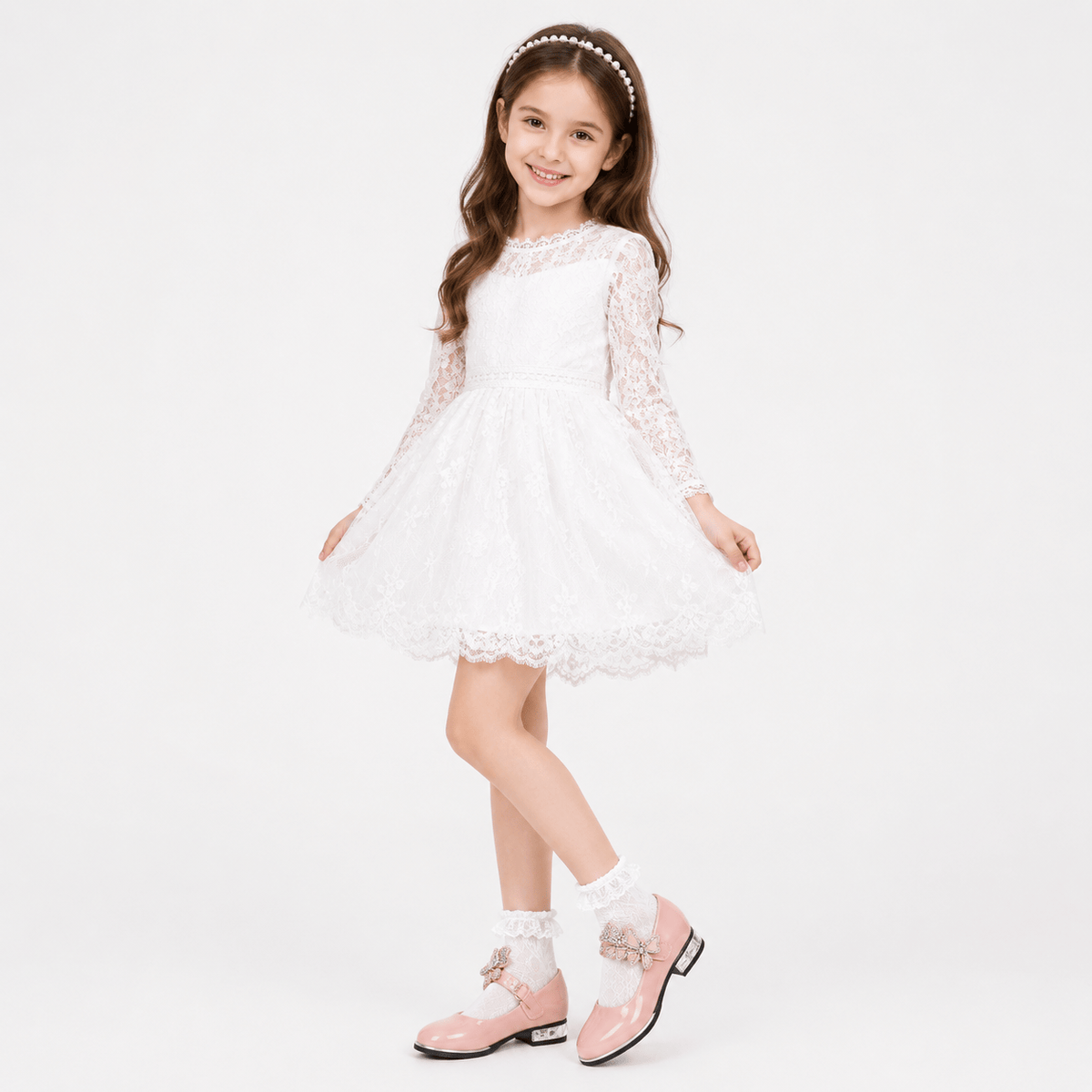Ma boutique Girls Pink Patent Leather High Heel Shoes – Butterfly Knot Dress Shoes for Kids