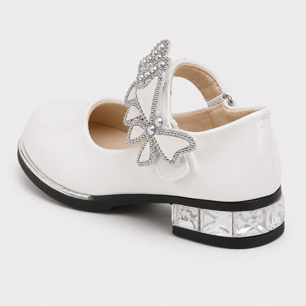 Ma boutique Girls White Patent Leather High Heel Shoes – Butterfly Knot Dress Shoes for Kids