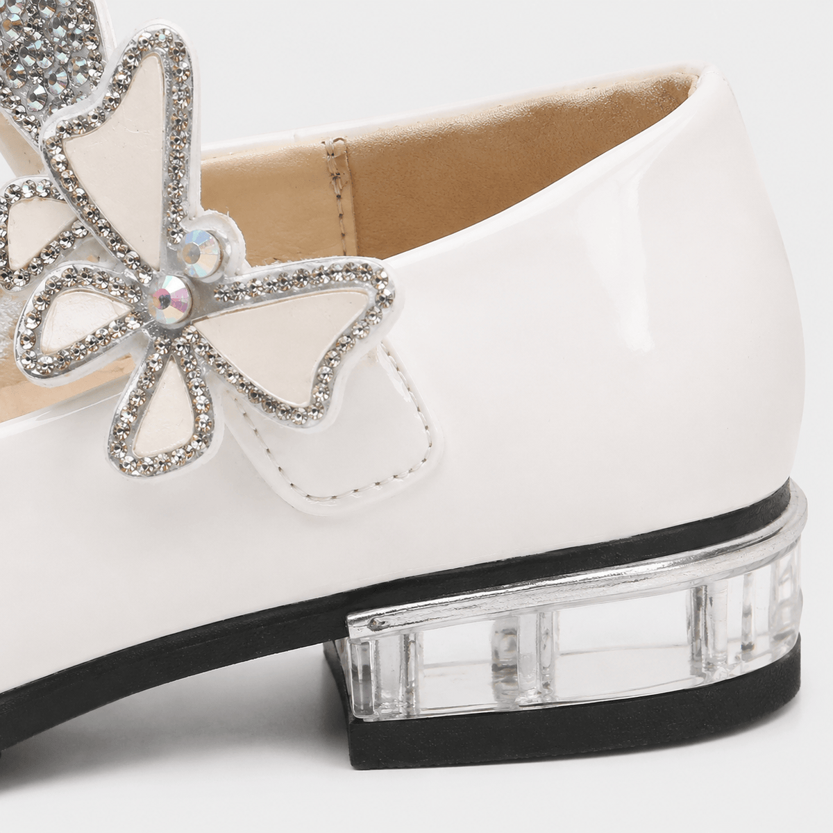 Ma boutique Girls White Patent Leather High Heel Shoes – Butterfly Knot Dress Shoes for Kids