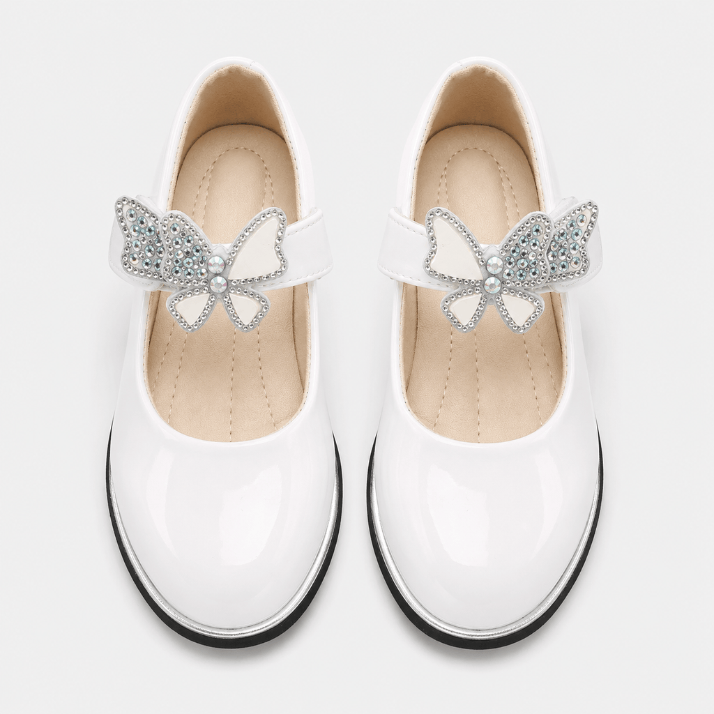 Ma boutique Girls White Patent Leather High Heel Shoes – Butterfly Knot Dress Shoes for Kids
