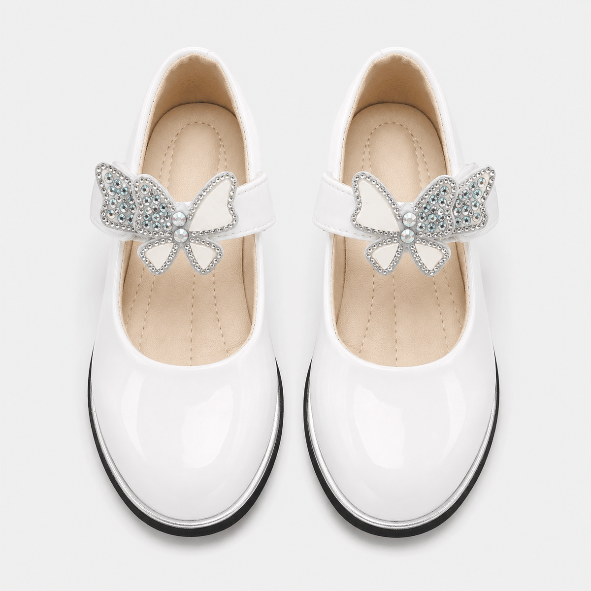 Ma boutique Girls White Patent Leather High Heel Shoes – Butterfly Knot Dress Shoes for Kids
