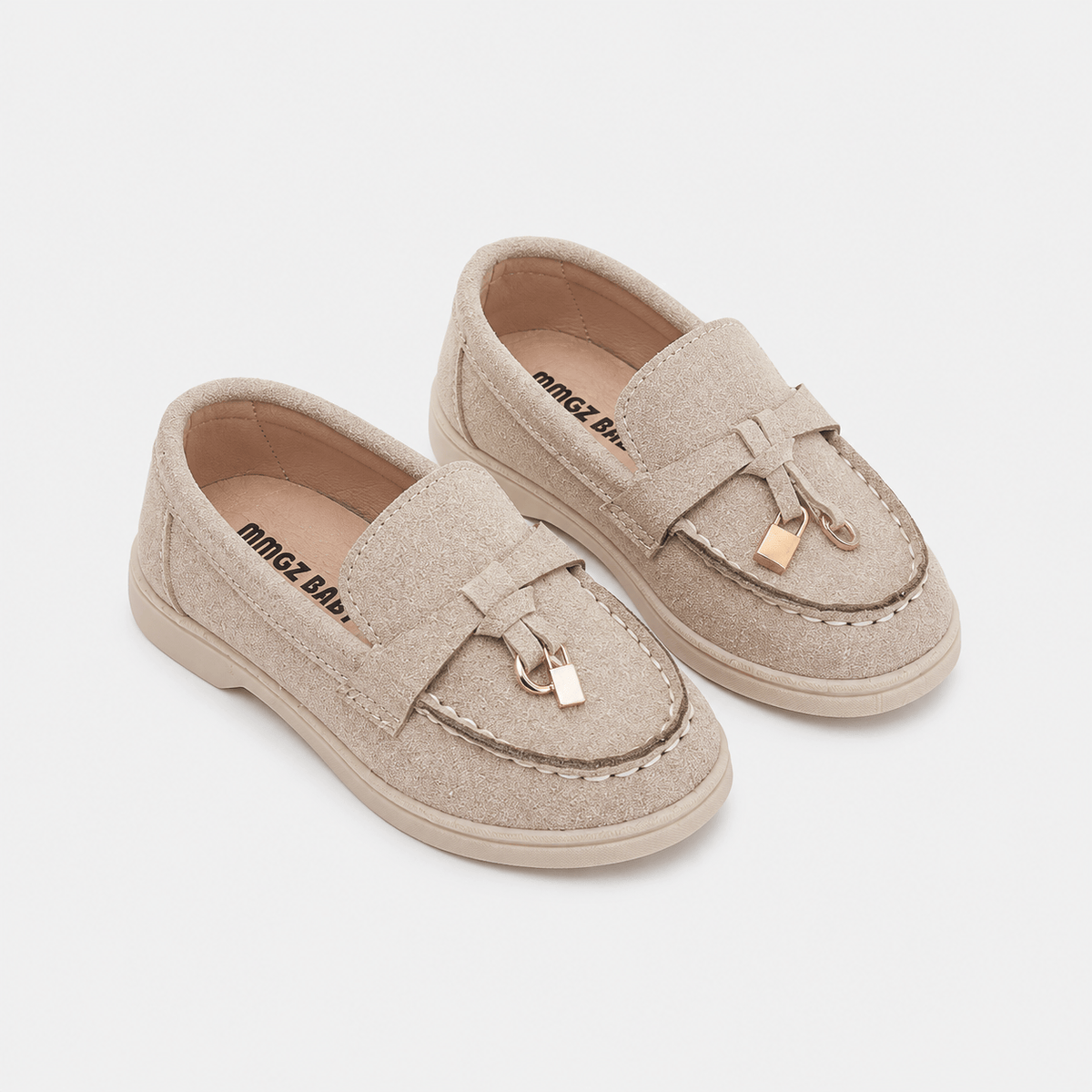 Ma boutique Kids Faux Leather Slip-On Loafers – Casual Flat Shoes for Boys & Girls in Beige