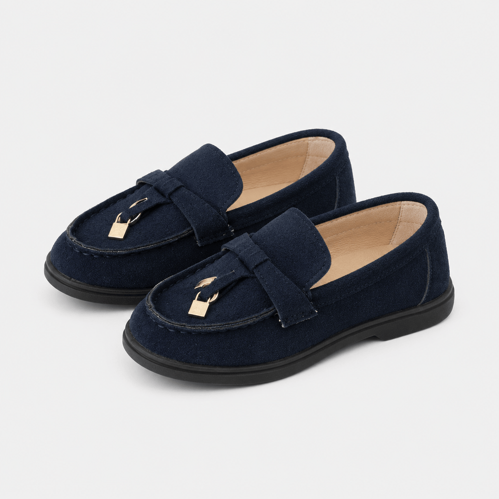 Ma boutique Kids Faux Leather Slip-On Loafers – Casual Flat Shoes for Boys & Girls in Beige