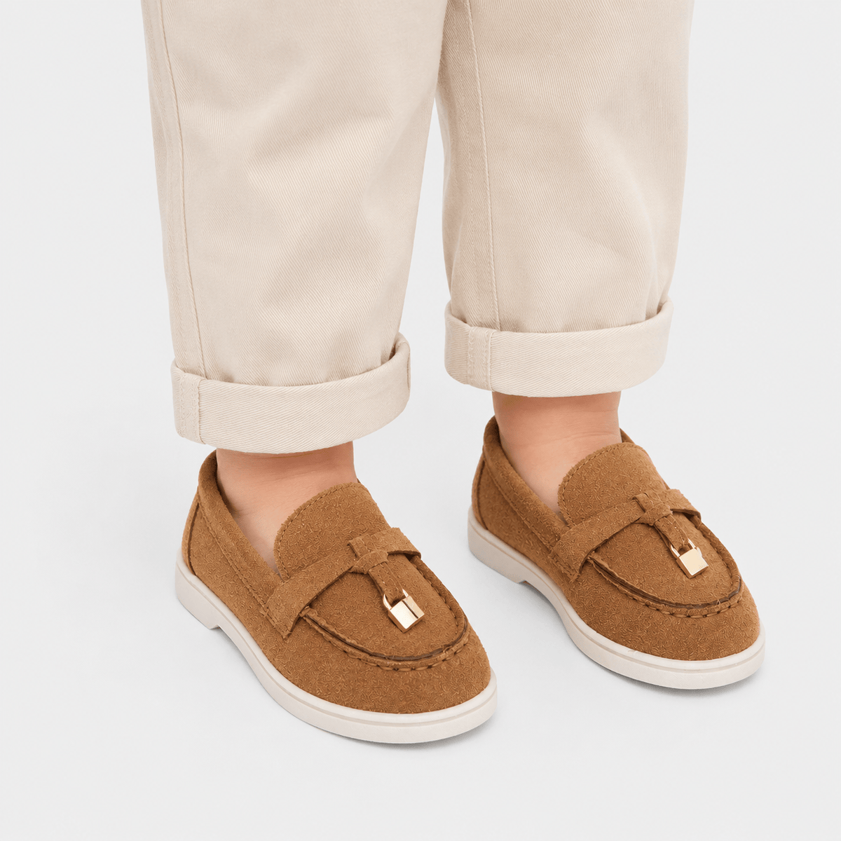 Ma boutique Kids Faux Leather Slip-On Loafers – Casual Flat Shoes for Boys & Girls in Beige
