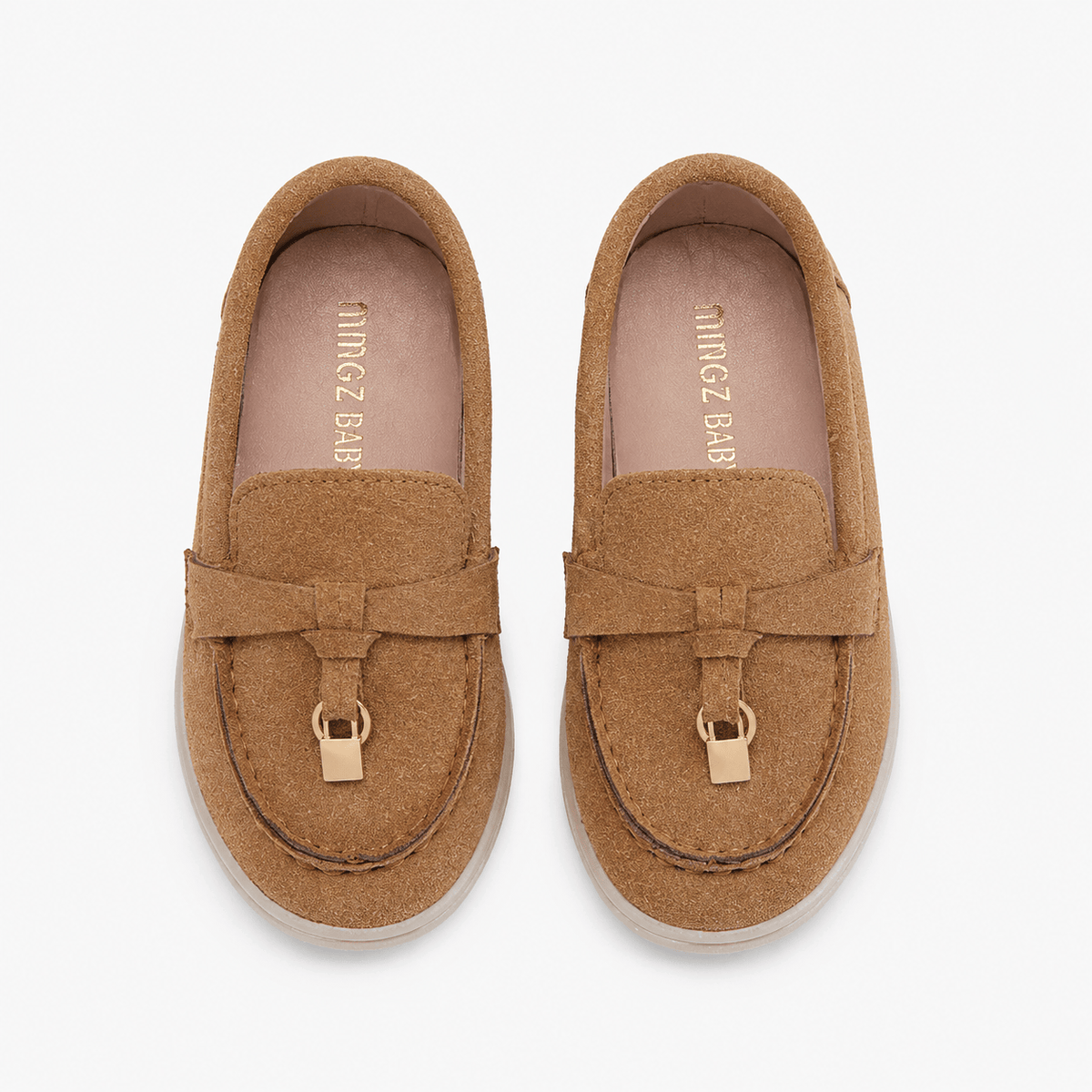 Ma boutique Kids Faux Leather Slip-On Loafers – Casual Flat Shoes for Boys & Girls in Beige
