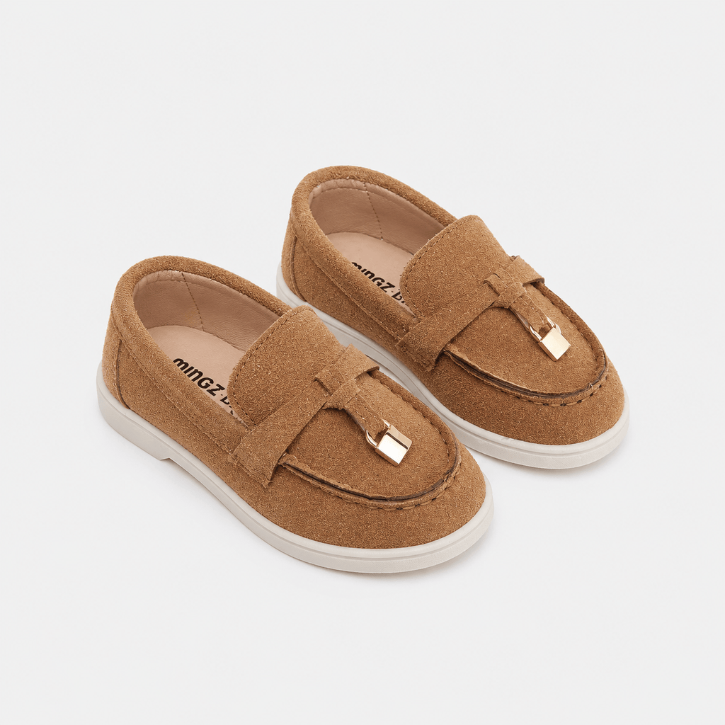 Ma boutique Kids Faux Leather Slip-On Loafers – Casual Flat Shoes for Boys & Girls in Beige