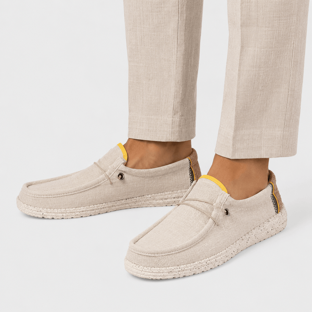 Ma boutique Men's Canvas Loafers – Beige Breathable Casual Slip-On Driving Flat Shoes