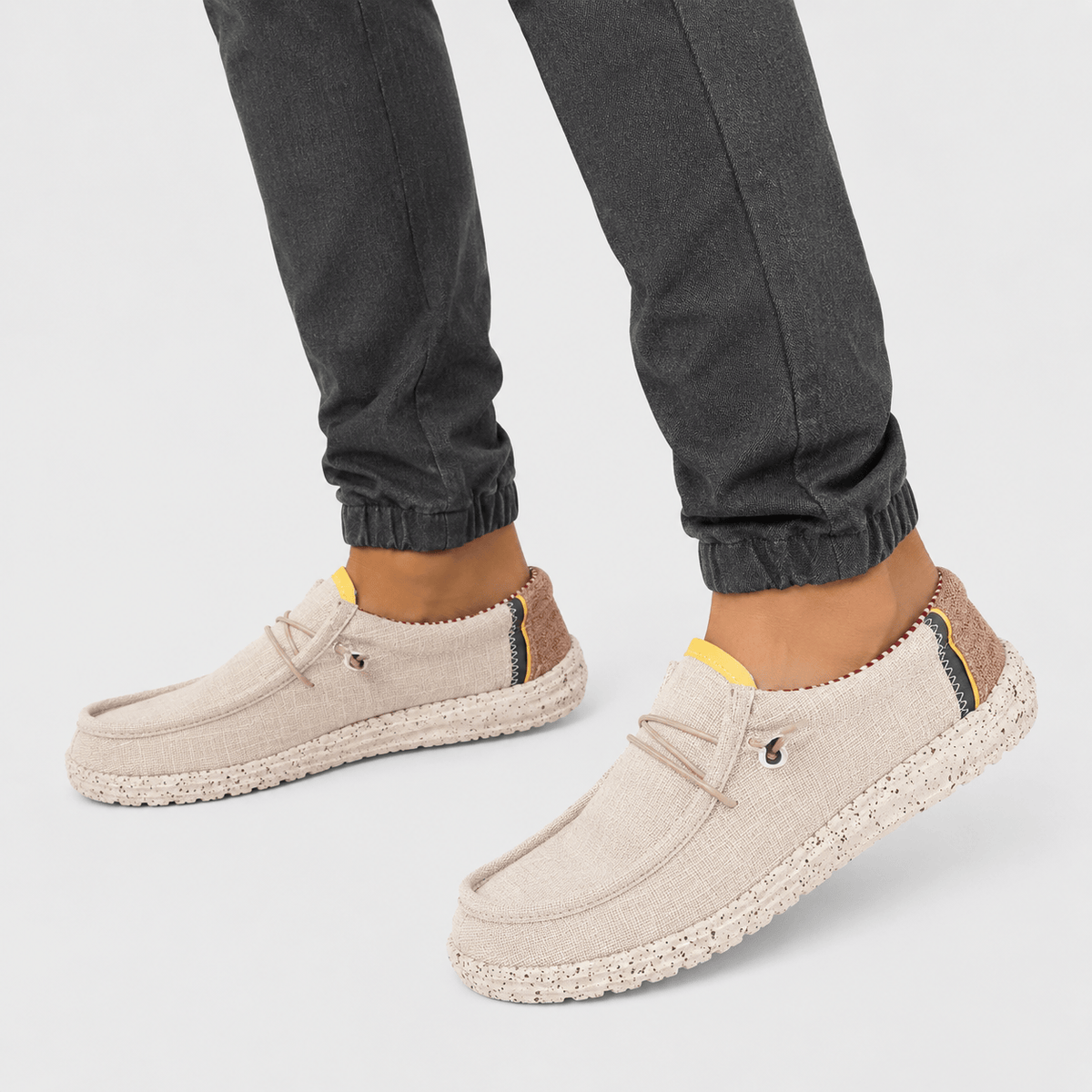 Ma boutique Men's Canvas Loafers – Beige Breathable Casual Slip-On Driving Flat Shoes