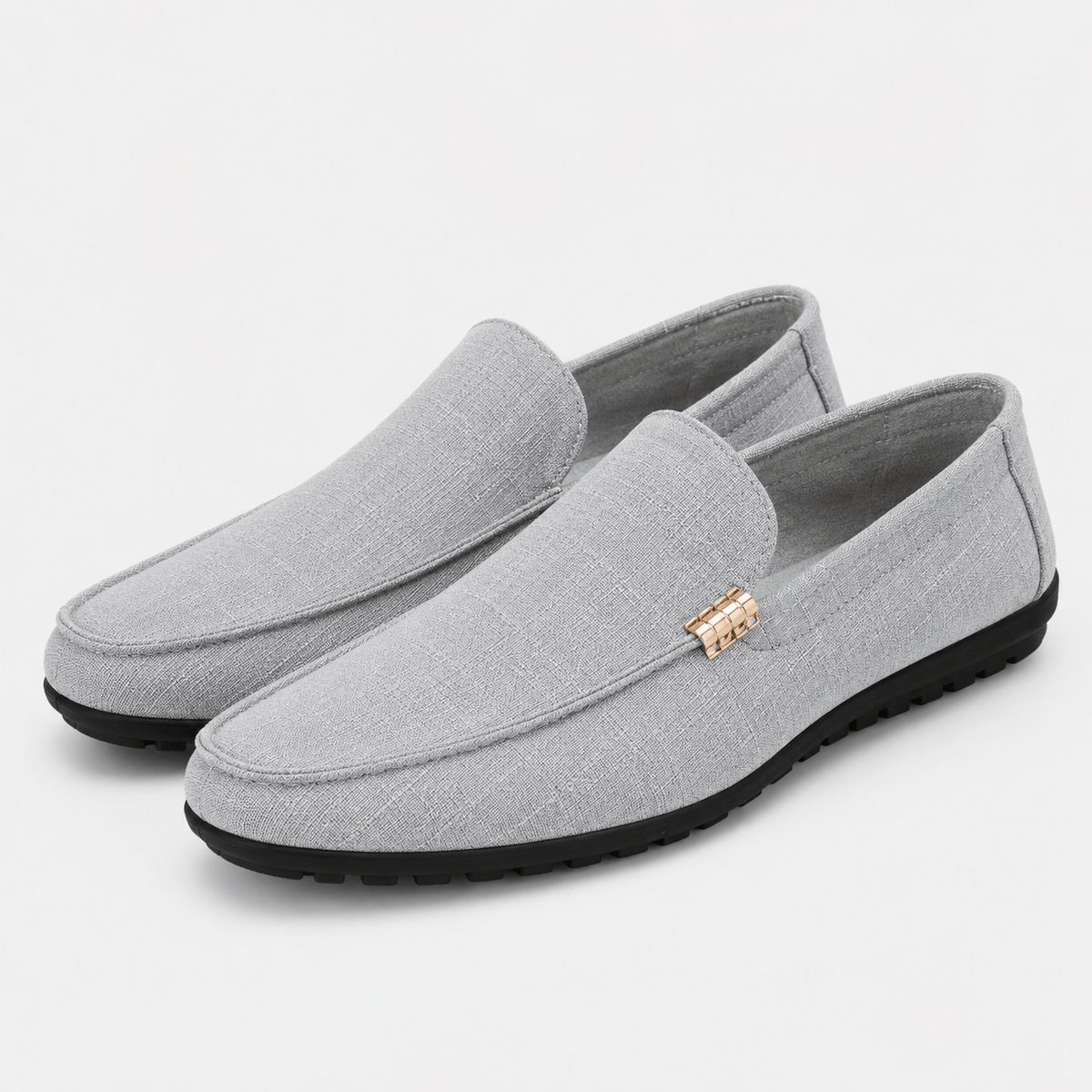 Ma boutique Men's Canvas Slip-On Loafers – Black Smart Casual Dress & Wedding Flat Shoes