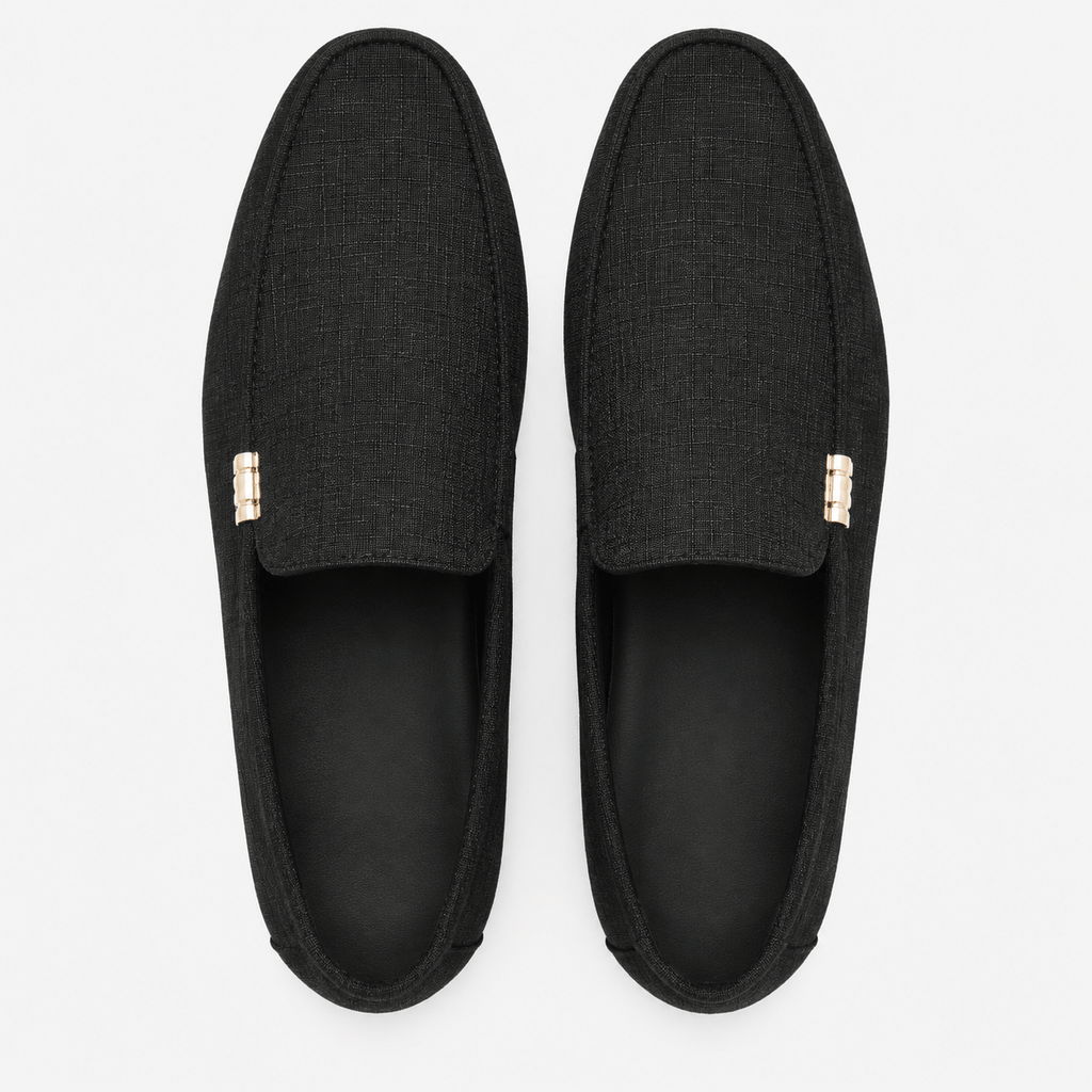 Ma boutique Men's Canvas Slip-On Loafers – Black Smart Casual Dress & Wedding Flat Shoes