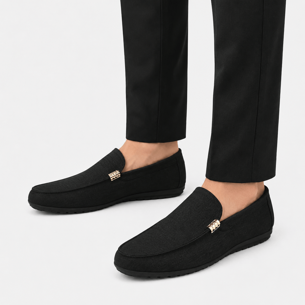 Ma boutique Men's Canvas Slip-On Loafers – Black Smart Casual Dress & Wedding Flat Shoes