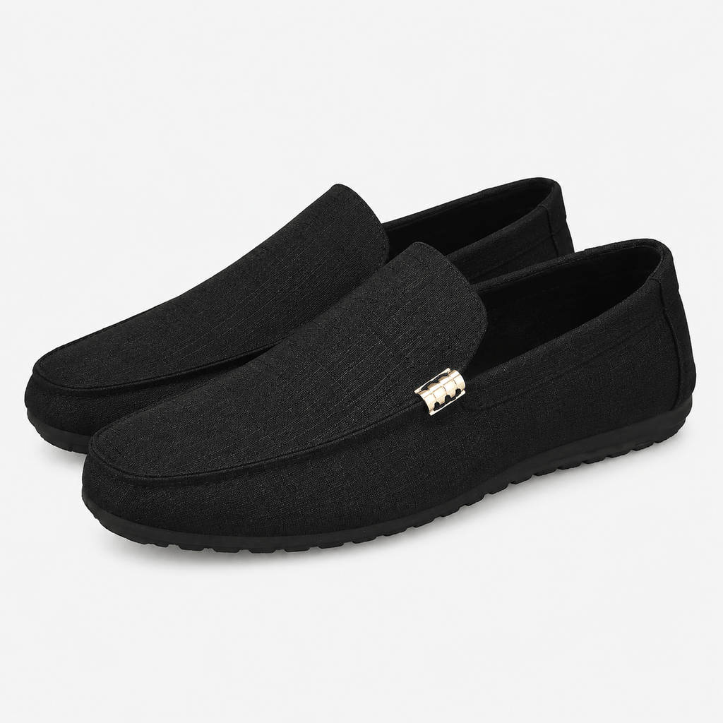 Ma boutique Men's Canvas Slip-On Loafers – Black Smart Casual Dress & Wedding Flat Shoes
