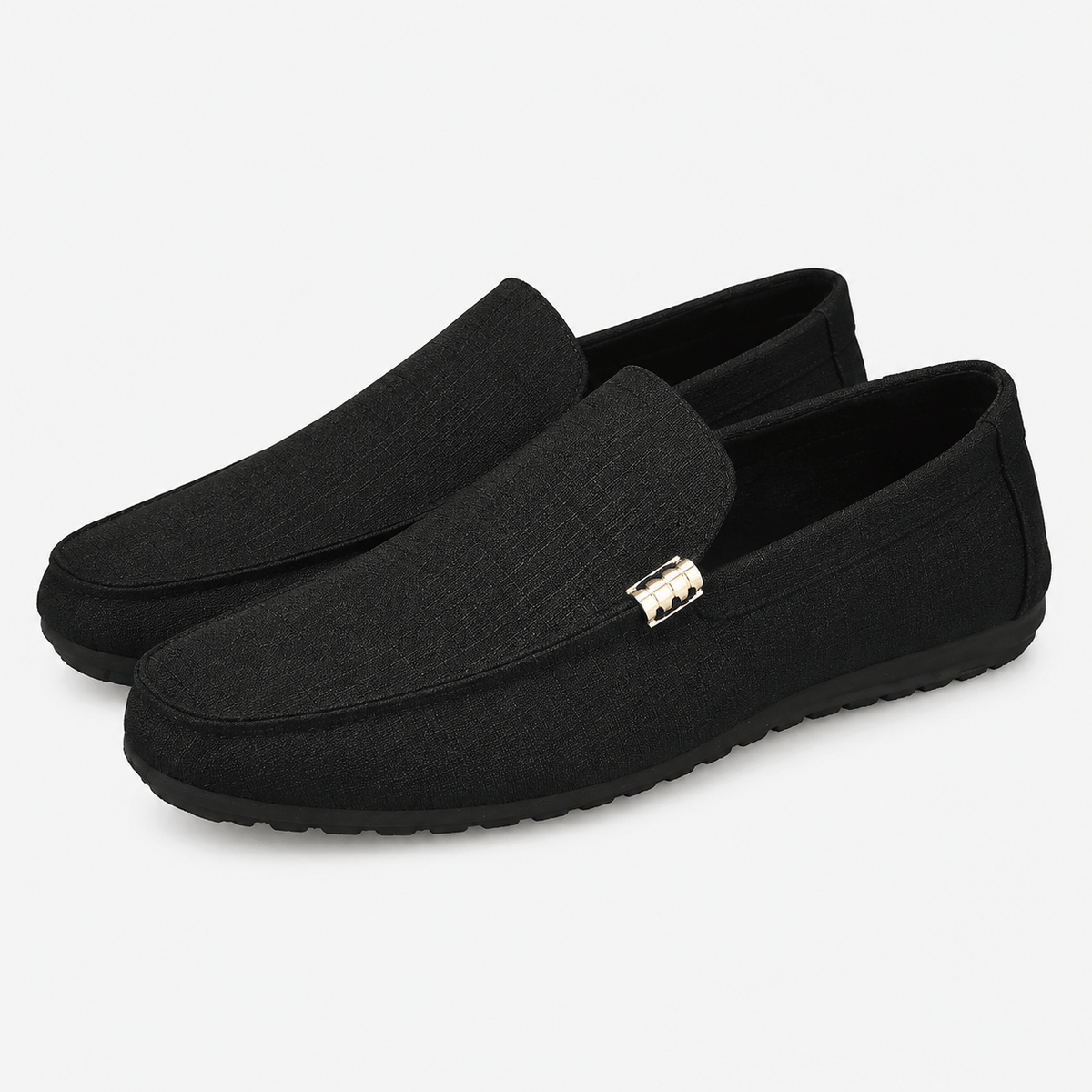 Ma boutique Men's Canvas Slip-On Loafers – Black Smart Casual Dress & Wedding Flat Shoes