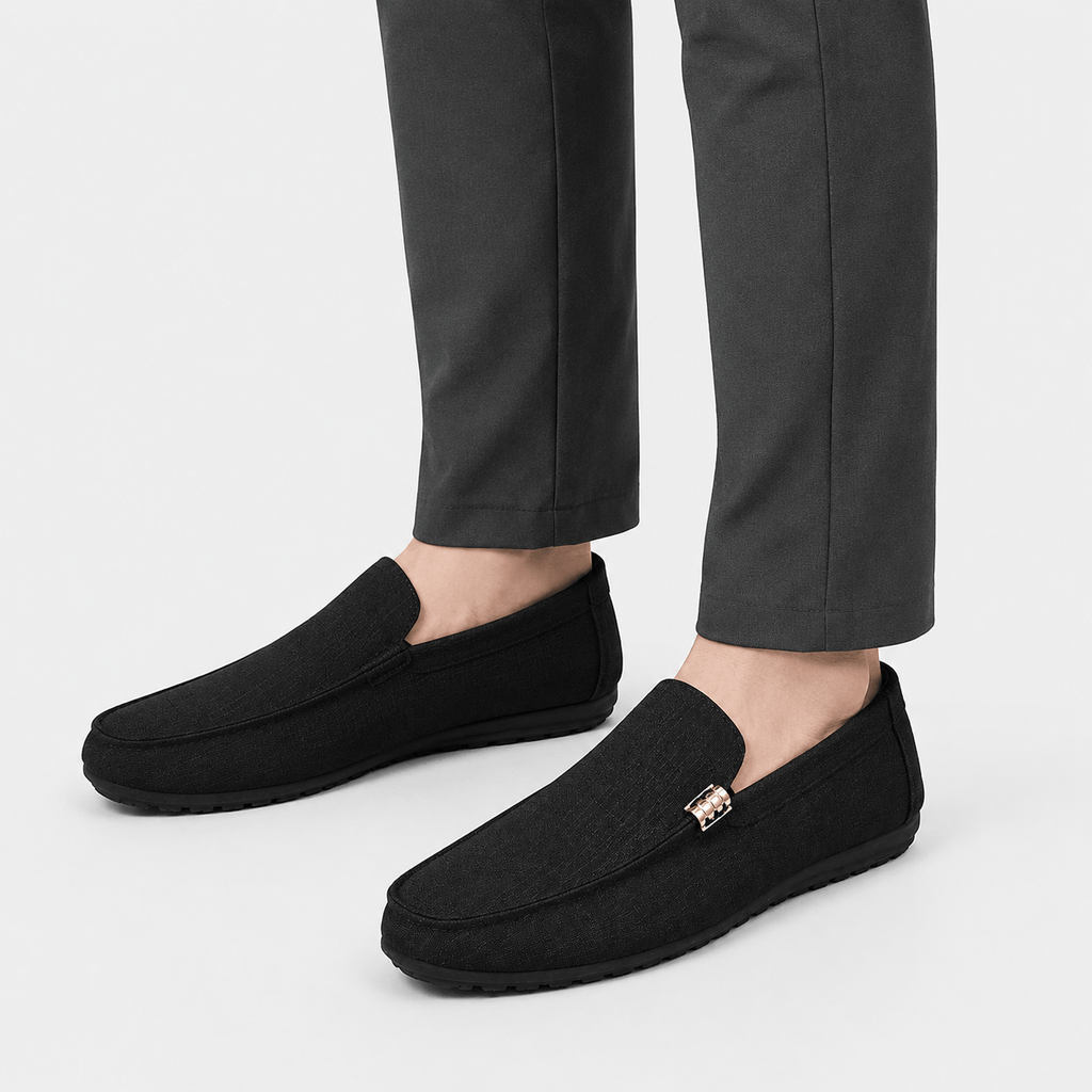 Ma boutique Men's Canvas Slip-On Loafers – Black Smart Casual Dress & Wedding Flat Shoes