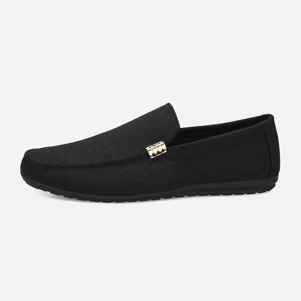 Ma boutique Men's Canvas Slip-On Loafers – Black Smart Casual Dress & Wedding Flat Shoes