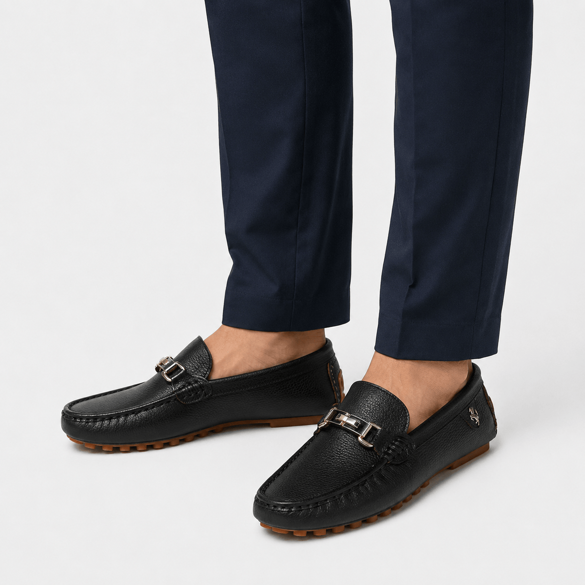 Ma boutique Men's Faux Leather Loafers – Black Casual Slip-On Driving Flat Shoes