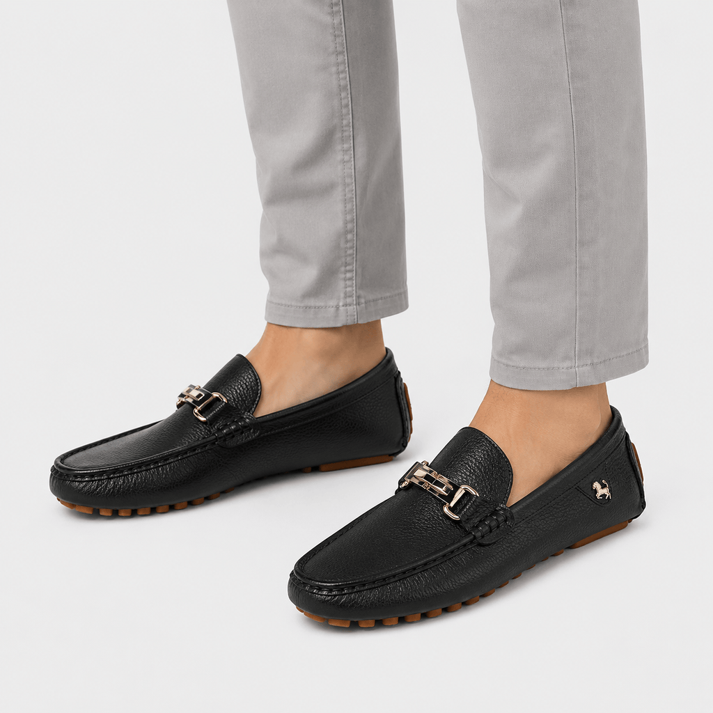 Ma boutique Men's Faux Leather Loafers – Black Casual Slip-On Driving Flat Shoes