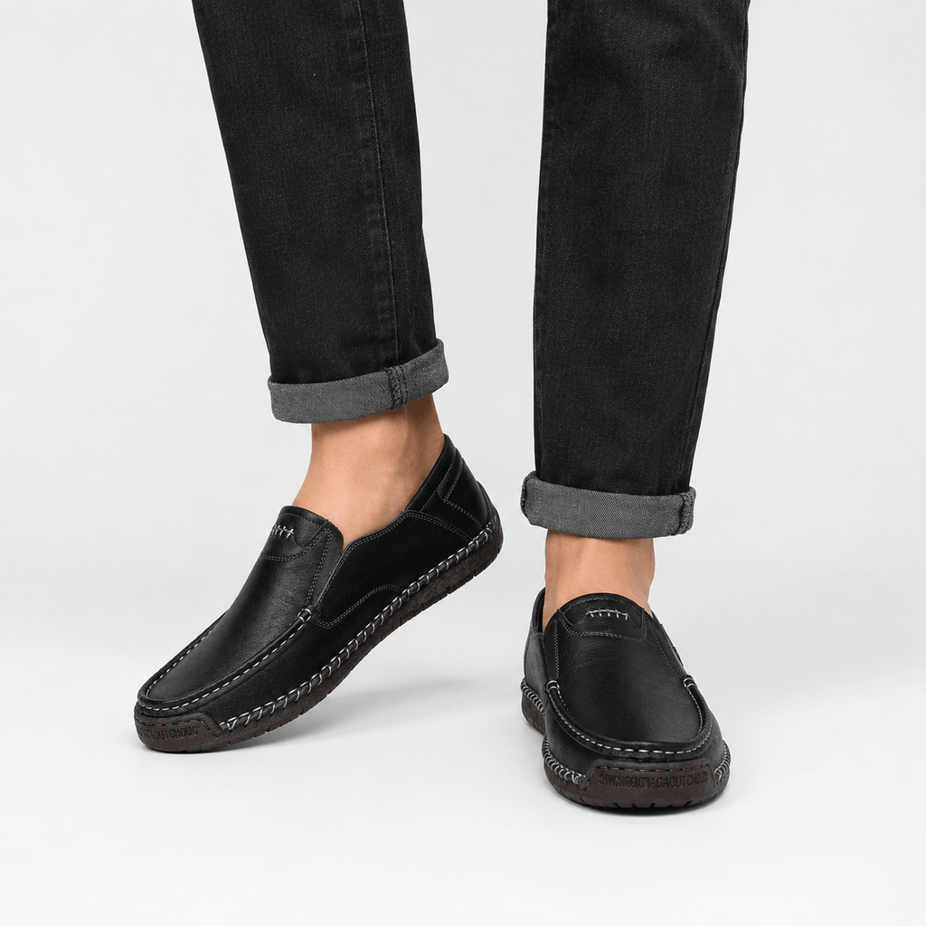 Ma boutique Men's Genuine Leather Italian Loafers – Black Breathable Handmade Driving Shoes