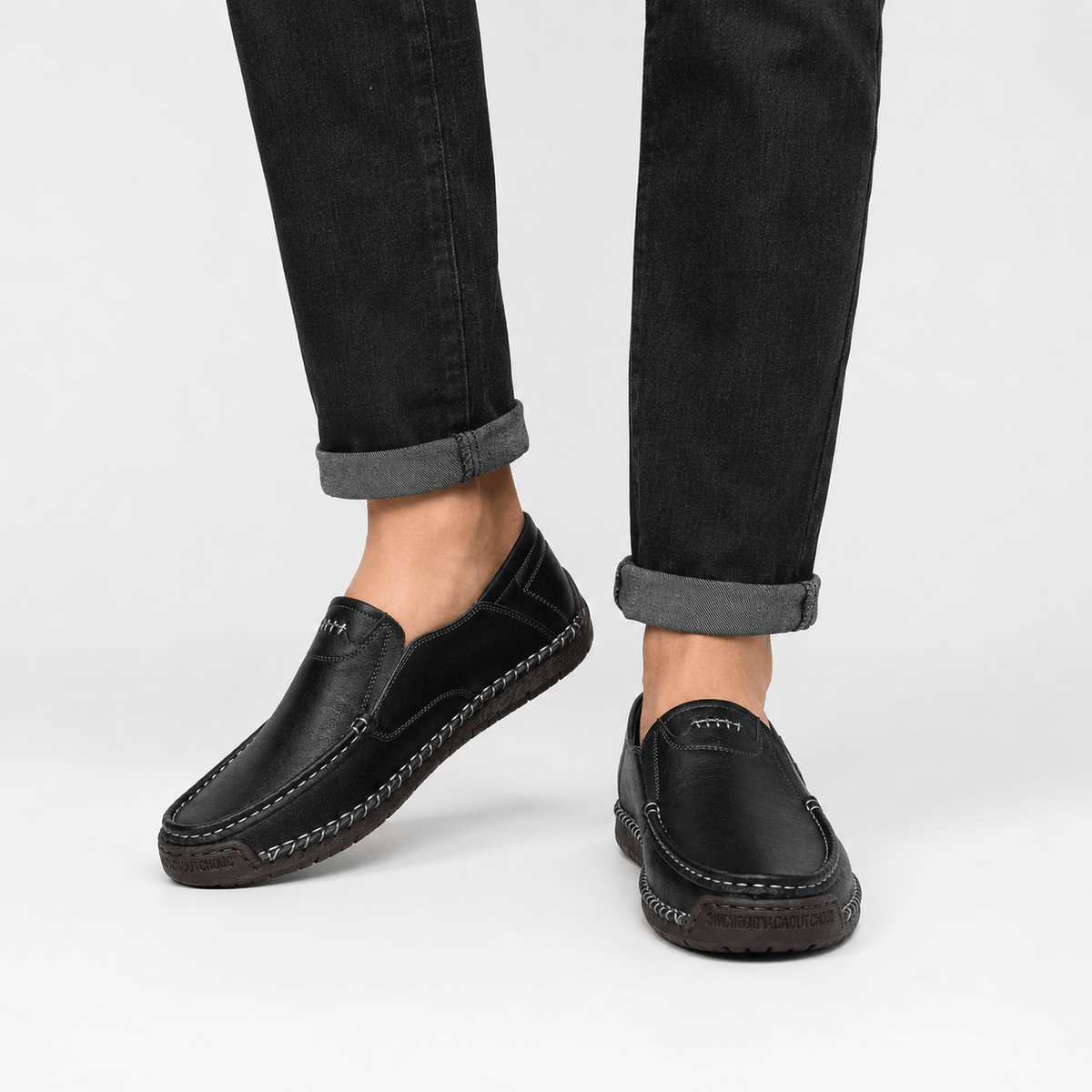 Ma boutique Men's Genuine Leather Italian Loafers – Black Breathable Handmade Driving Shoes