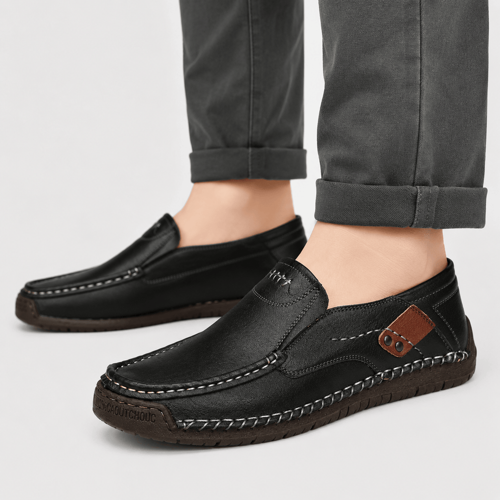 Ma boutique Men's Genuine Leather Italian Loafers – Black Breathable Handmade Driving Shoes
