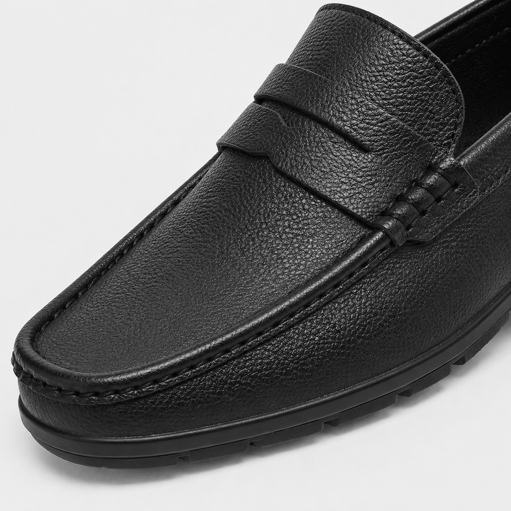 Ma boutique Men's Genuine Leather Loafers – Black Luxury Formal Dress Slip-On Shoes