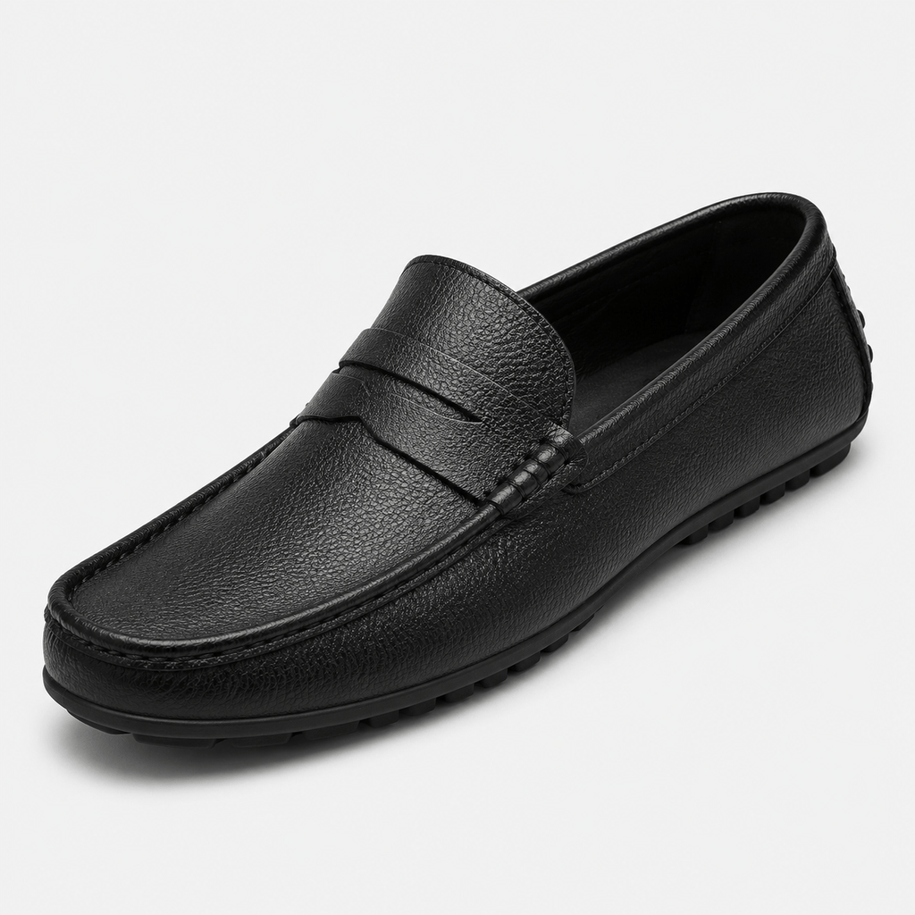 Ma boutique Men's Genuine Leather Loafers – Black Luxury Formal Dress Slip-On Shoes