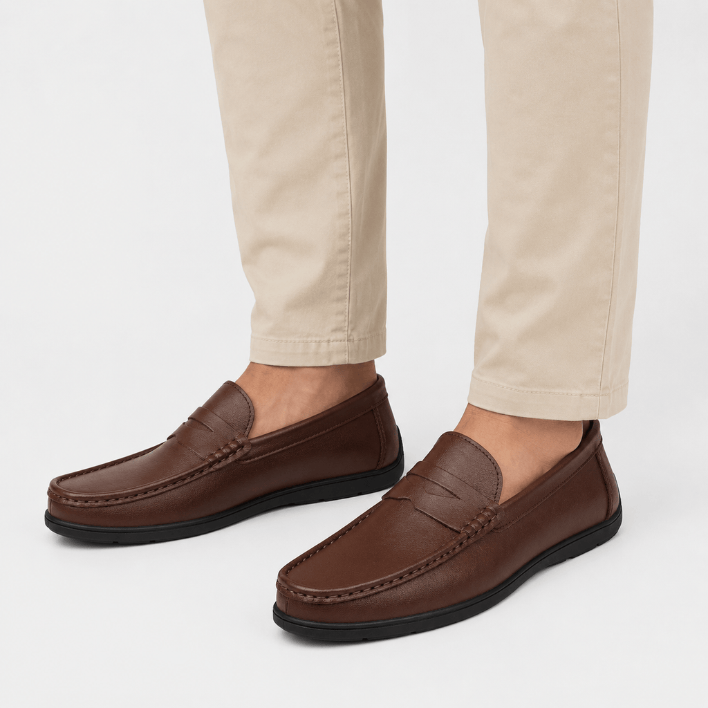 Ma boutique Men's Genuine Leather Loafers – Brown Luxury Formal Dress Slip-On Shoes