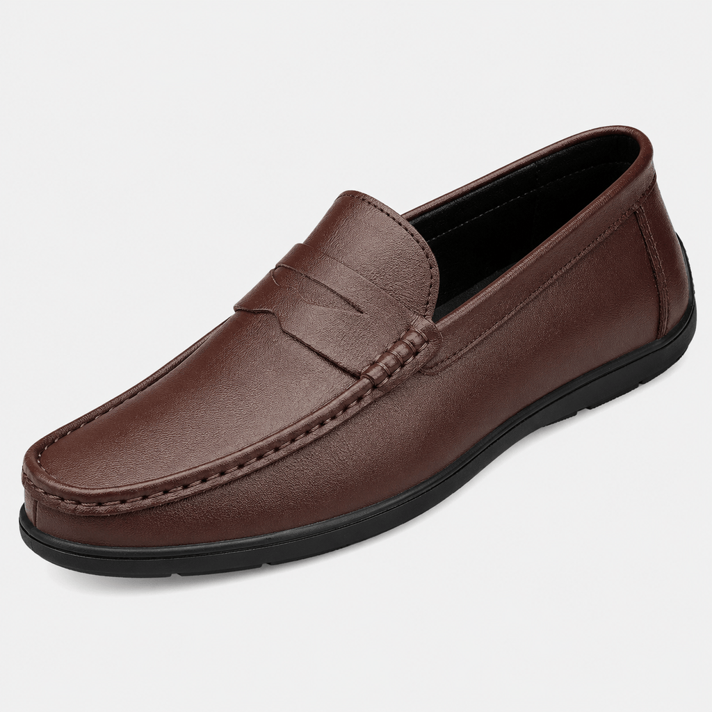 Ma boutique Men's Genuine Leather Loafers – Brown Luxury Formal Dress Slip-On Shoes