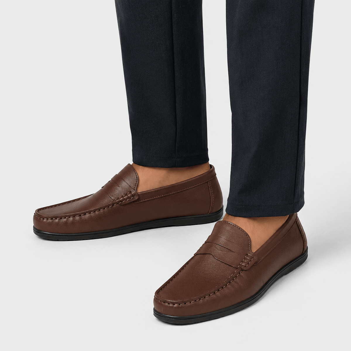 Ma boutique Men's Genuine Leather Loafers – Brown Luxury Formal Dress Slip-On Shoes