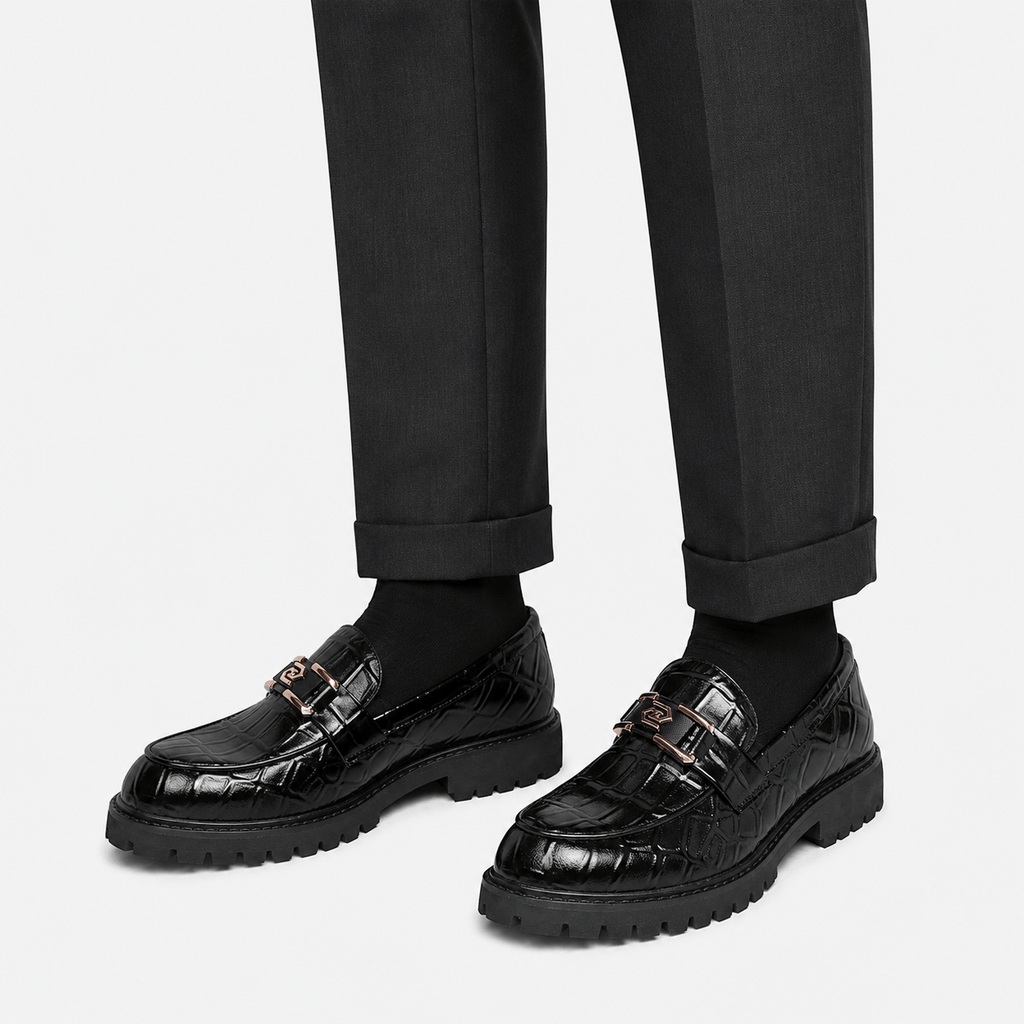 Ma boutique Men's Patent Leather Platform Loafers – Black Thick Sole Formal Business Wedding Shoes