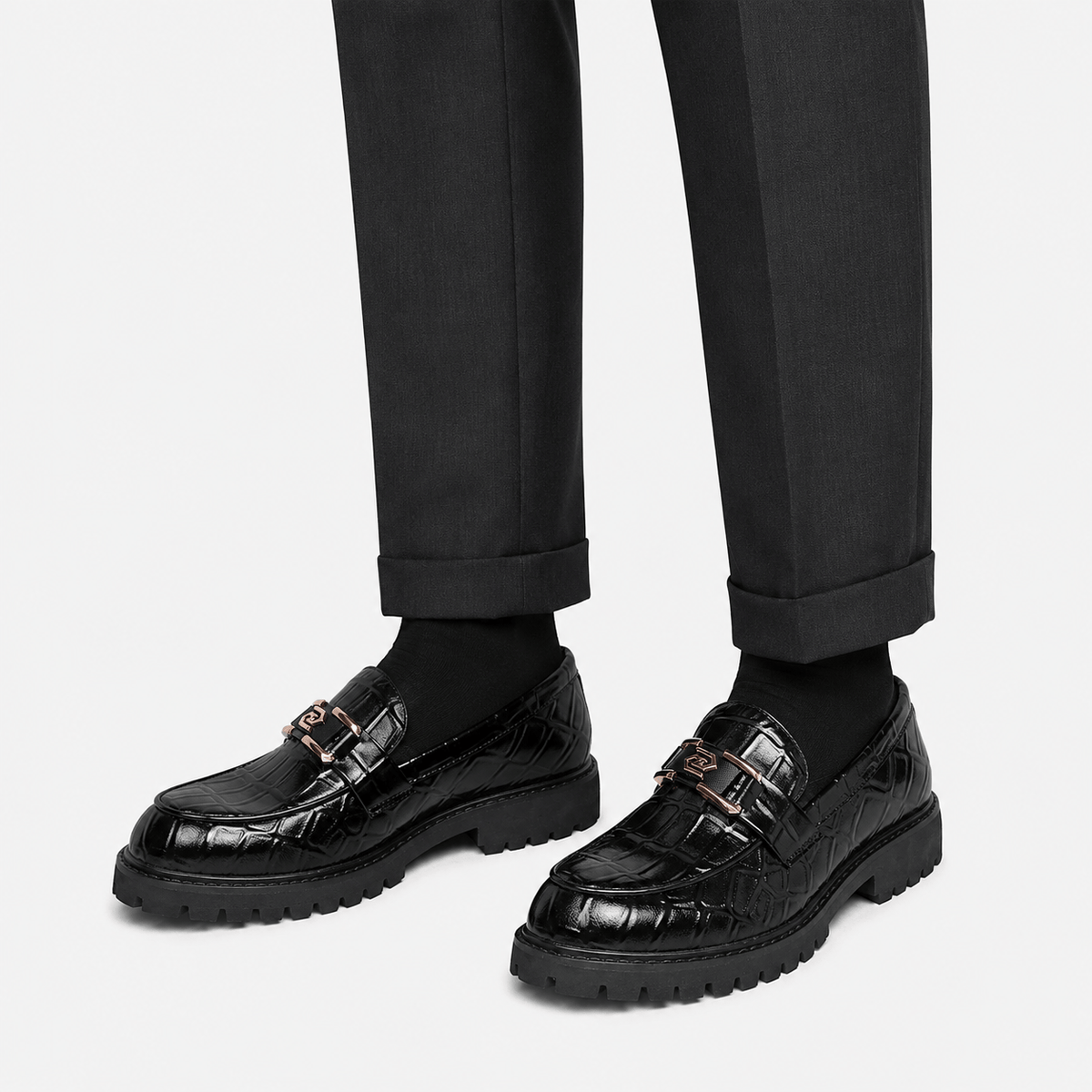 Ma boutique Men's Patent Leather Platform Loafers – Black Thick Sole Formal Business Wedding Shoes