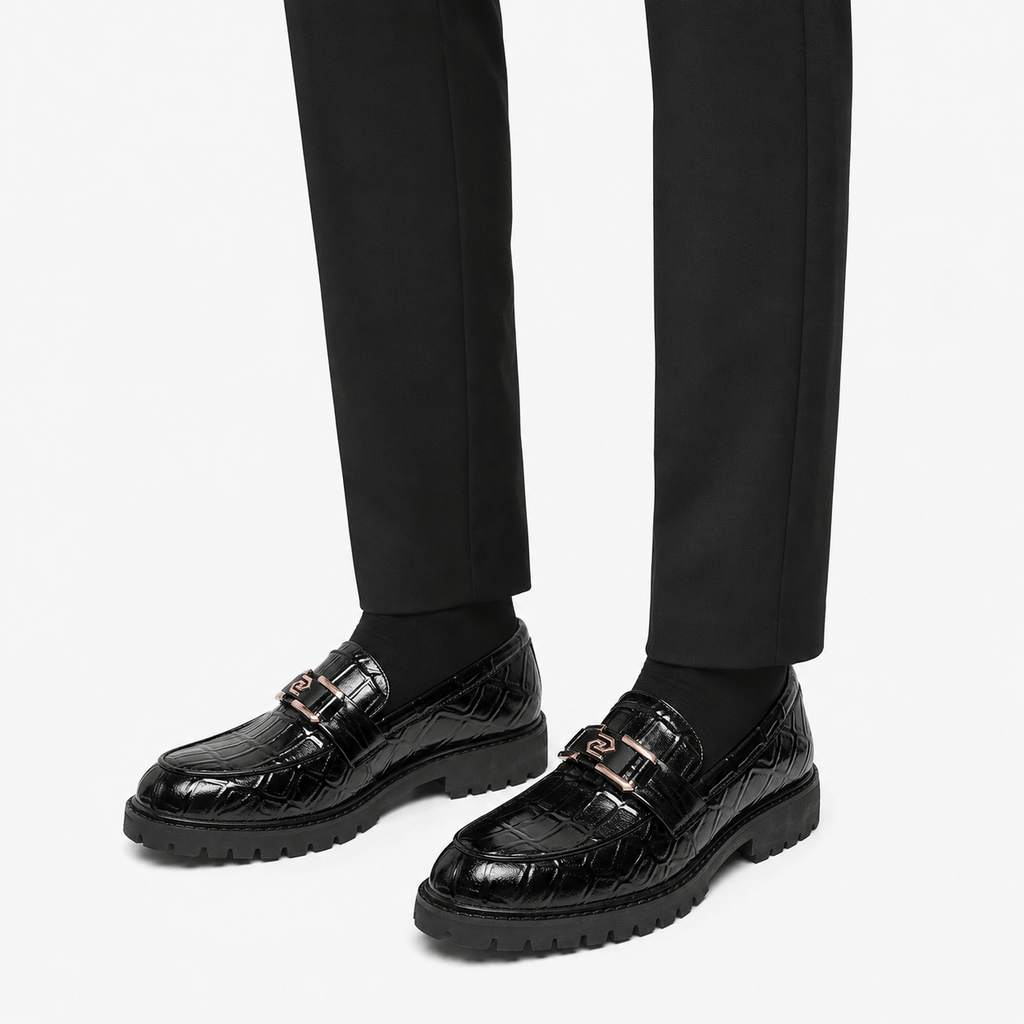 Ma boutique Men's Patent Leather Platform Loafers – Black Thick Sole Formal Business Wedding Shoes