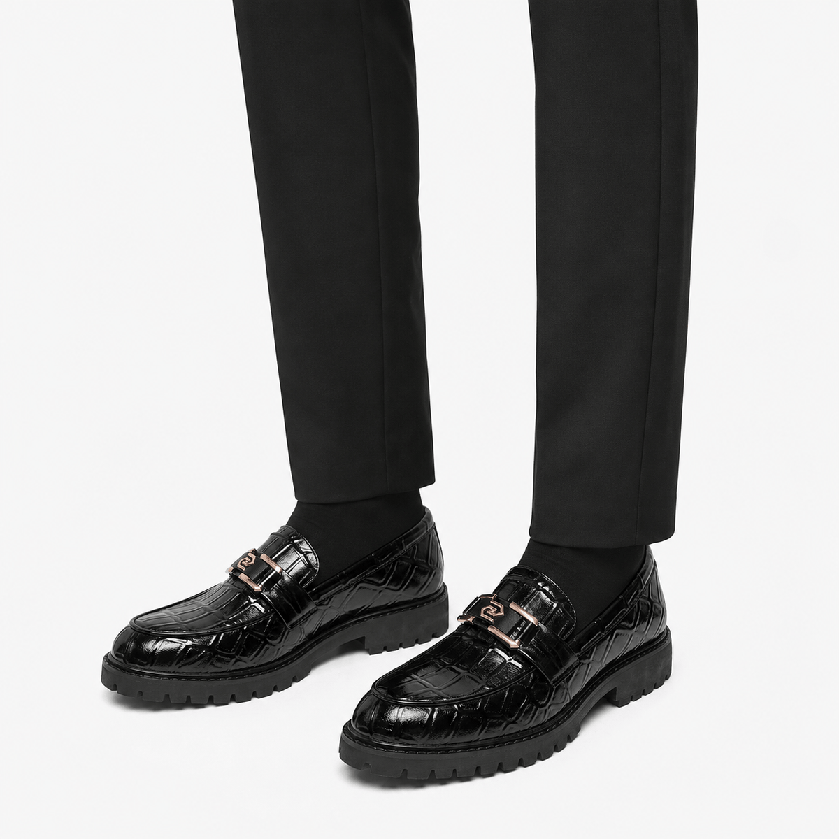 Ma boutique Men's Patent Leather Platform Loafers – Black Thick Sole Formal Business Wedding Shoes