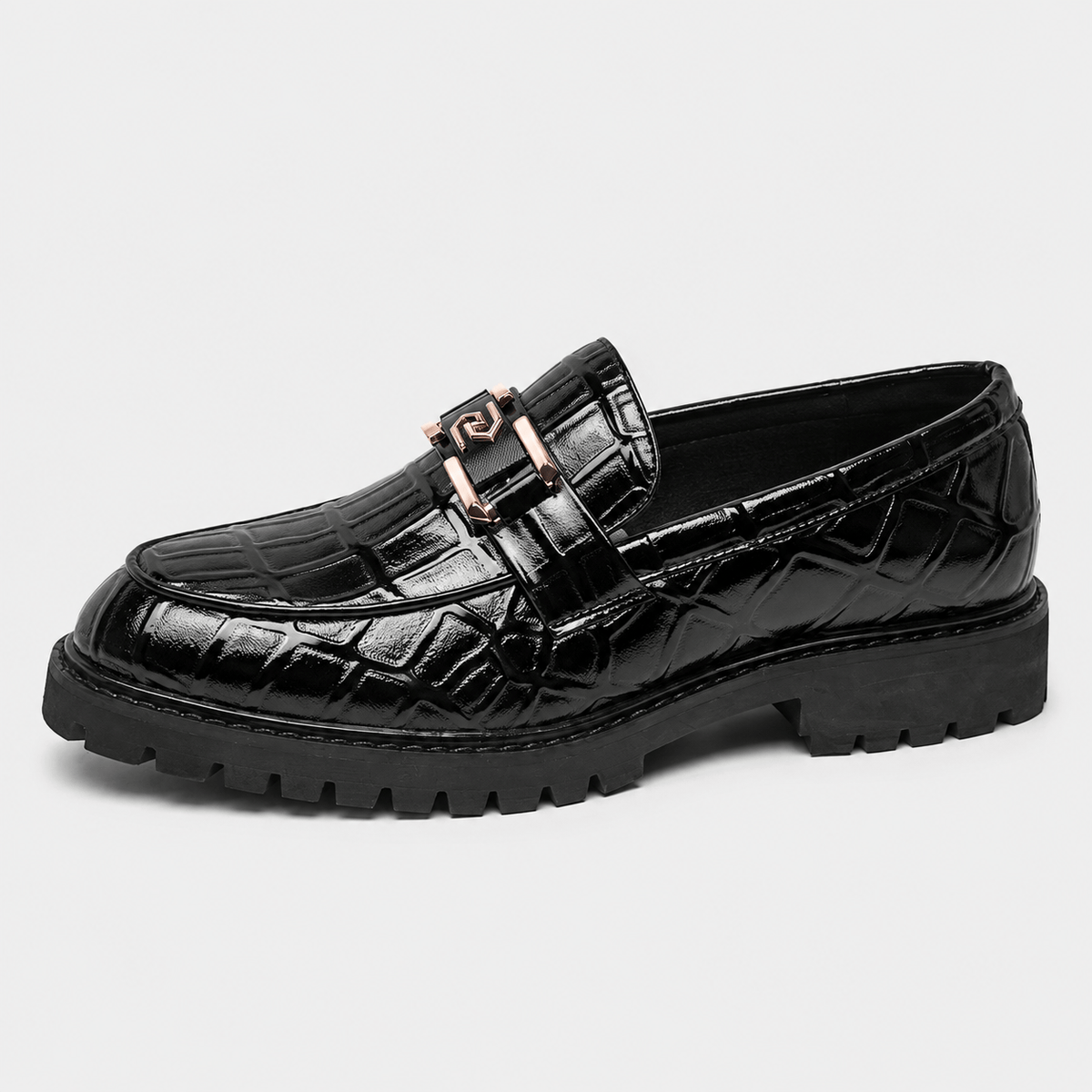 Ma boutique Men's Patent Leather Platform Loafers – Black Thick Sole Formal Business Wedding Shoes