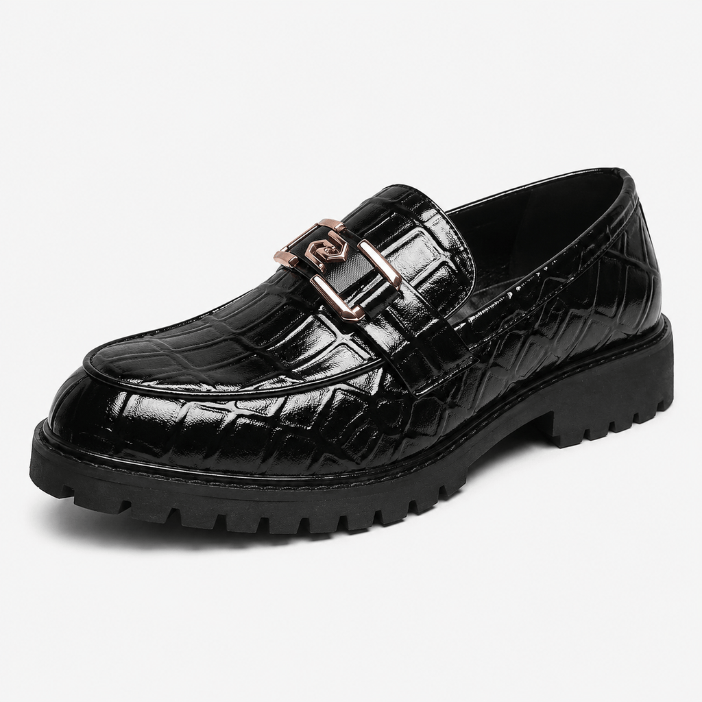 Ma boutique Men's Patent Leather Platform Loafers – Black Thick Sole Formal Business Wedding Shoes