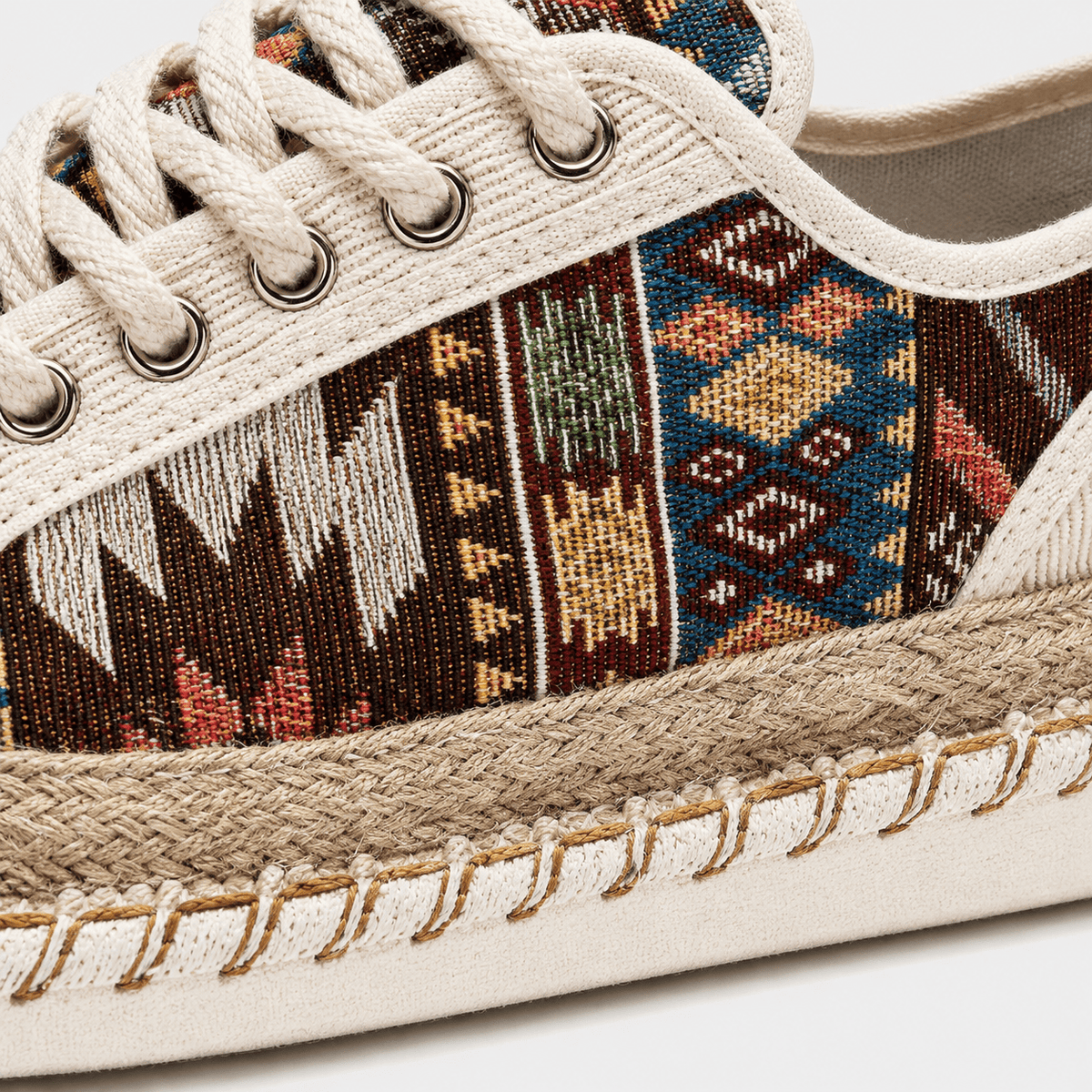 Ma boutique Mens Beige Canvas Lace-Up Loafers – Printed Casual Flat Fisherman Summer Shoes