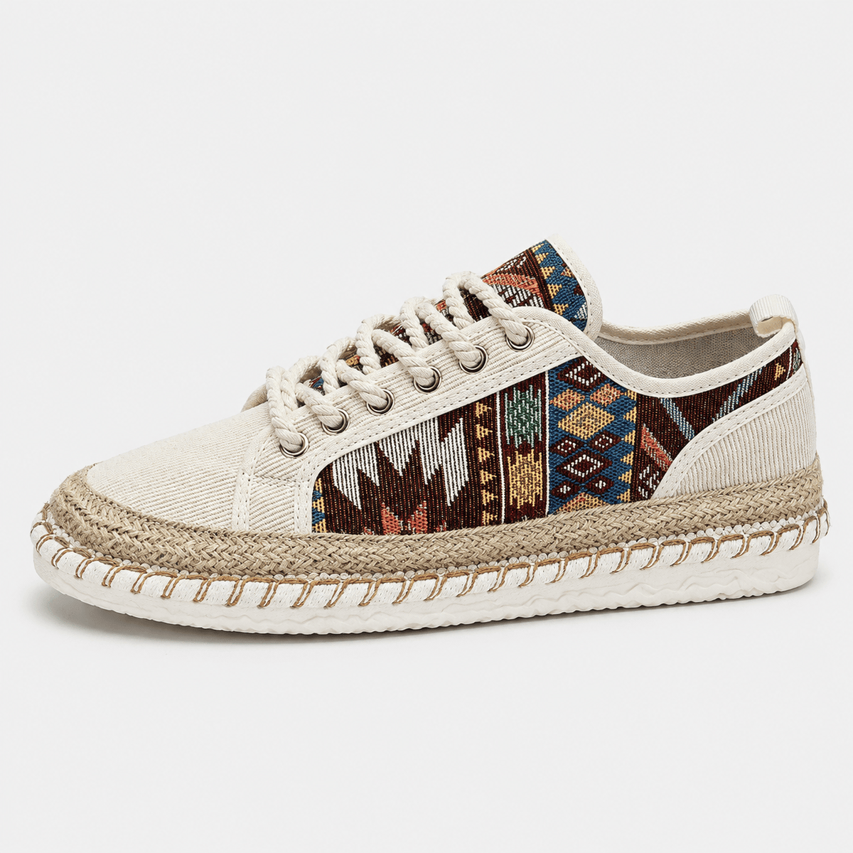 Ma boutique Mens Beige Canvas Lace-Up Loafers – Printed Casual Flat Fisherman Summer Shoes