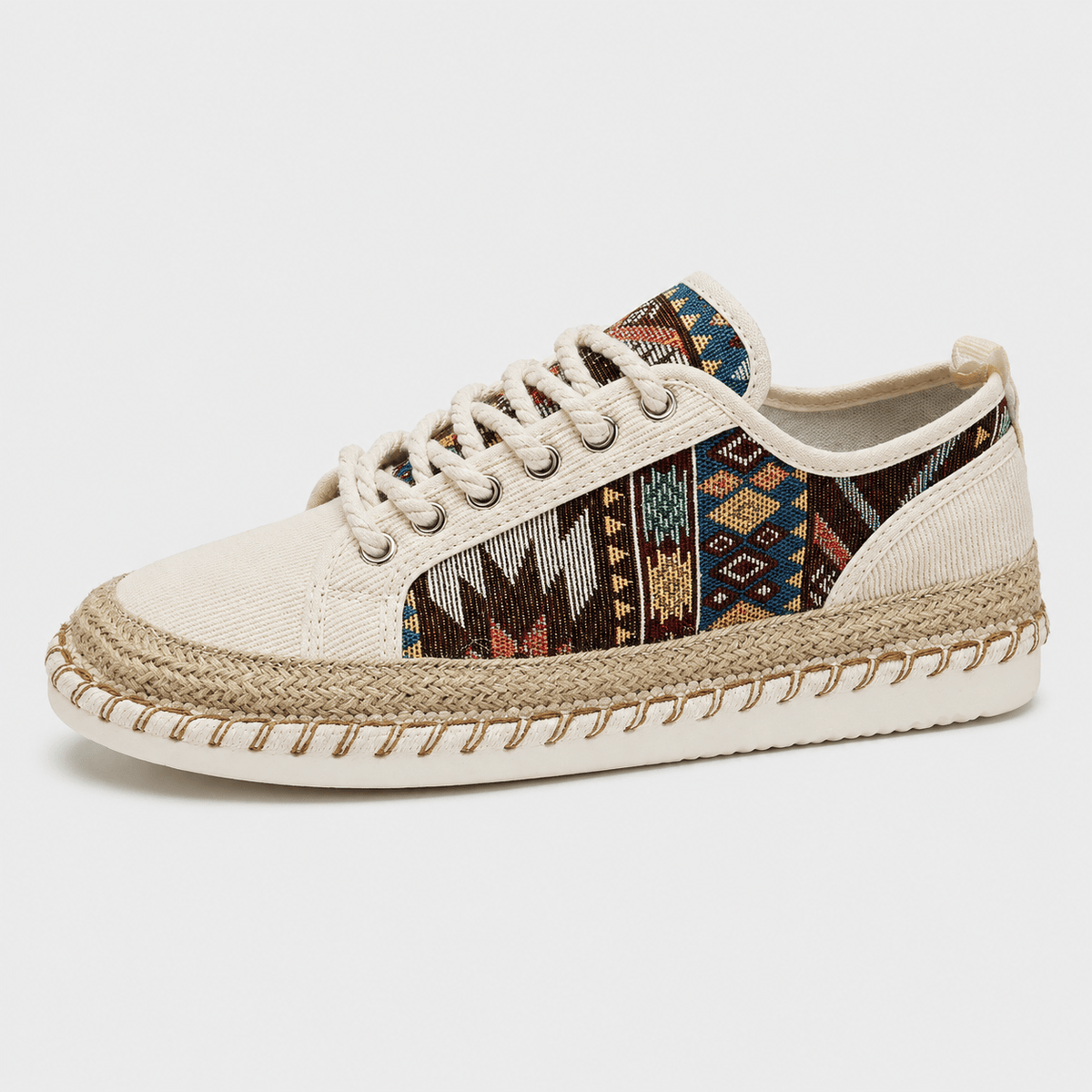 Ma boutique Mens Beige Canvas Lace-Up Loafers – Printed Casual Flat Fisherman Summer Shoes