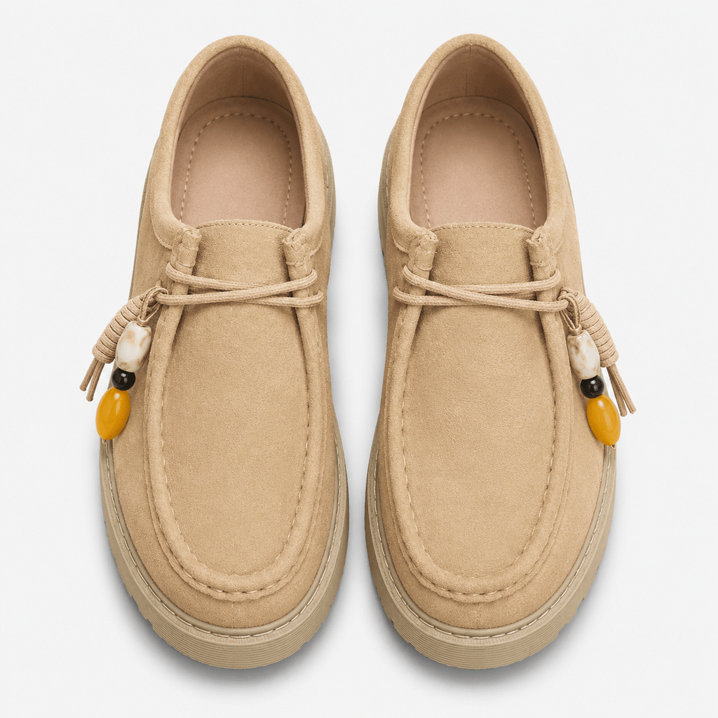 Ma boutique Mens Beige Suede Leather Platform Loafers – Designer Comfortable Casual Slip-On Shoes