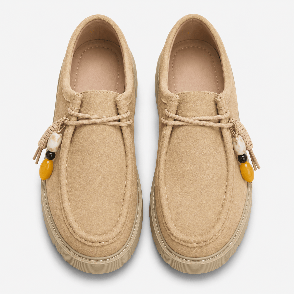 Ma boutique Mens Beige Suede Leather Platform Loafers – Designer Comfortable Casual Slip-On Shoes