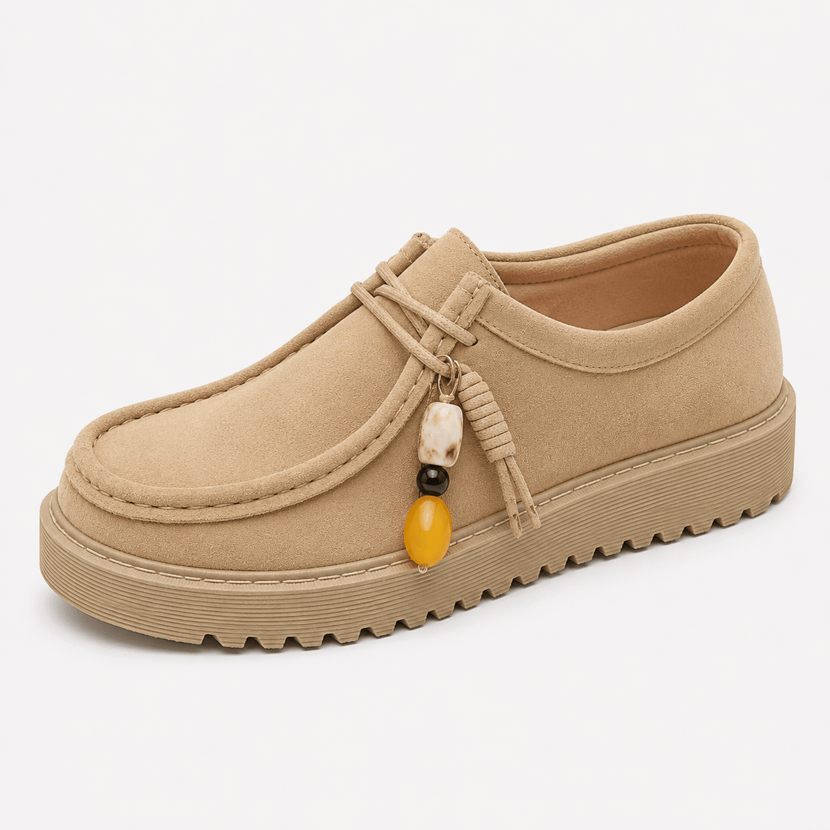 Ma boutique Mens Beige Suede Leather Platform Loafers – Designer Comfortable Casual Slip-On Shoes