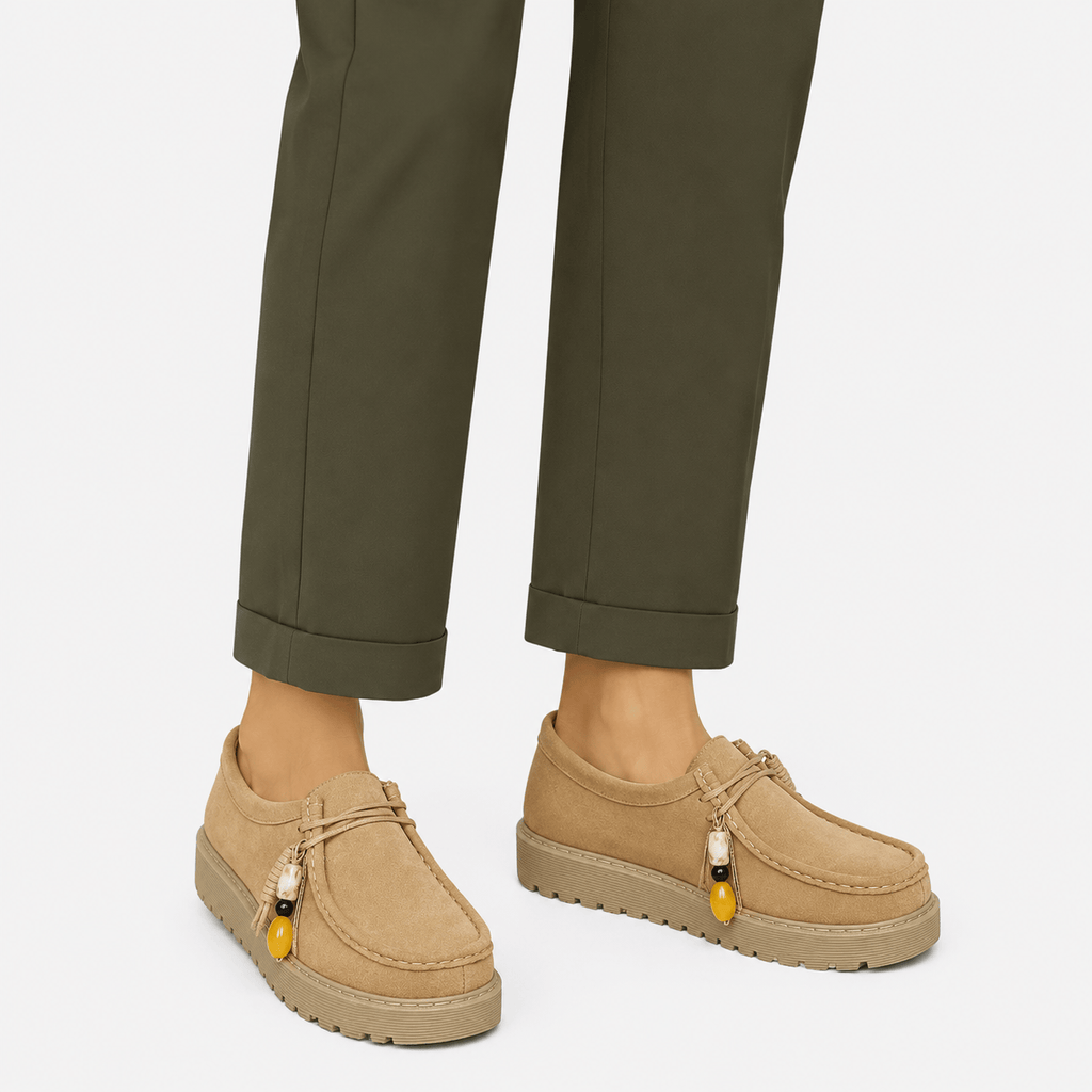 Ma boutique Mens Beige Suede Leather Platform Loafers – Designer Comfortable Casual Slip-On Shoes