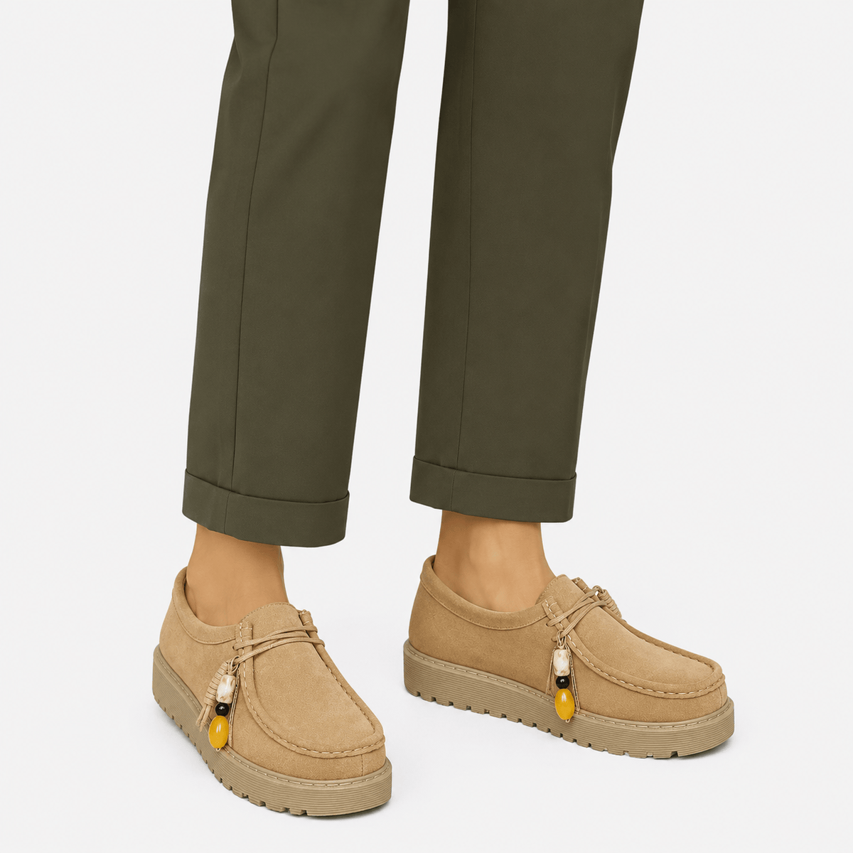 Ma boutique Mens Beige Suede Leather Platform Loafers – Designer Comfortable Casual Slip-On Shoes
