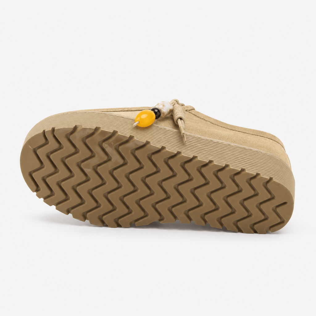 Ma boutique Mens Beige Suede Leather Platform Loafers – Designer Comfortable Casual Slip-On Shoes