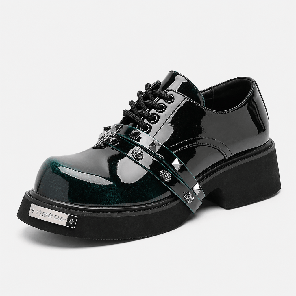 Ma boutique Mens Black Chunky Platform Loafers – Classic British Leather Business Oxford Shoes