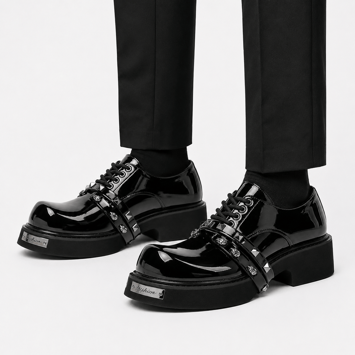 Ma boutique Mens Black Chunky Platform Loafers – Classic British Leather Business Oxford Shoes